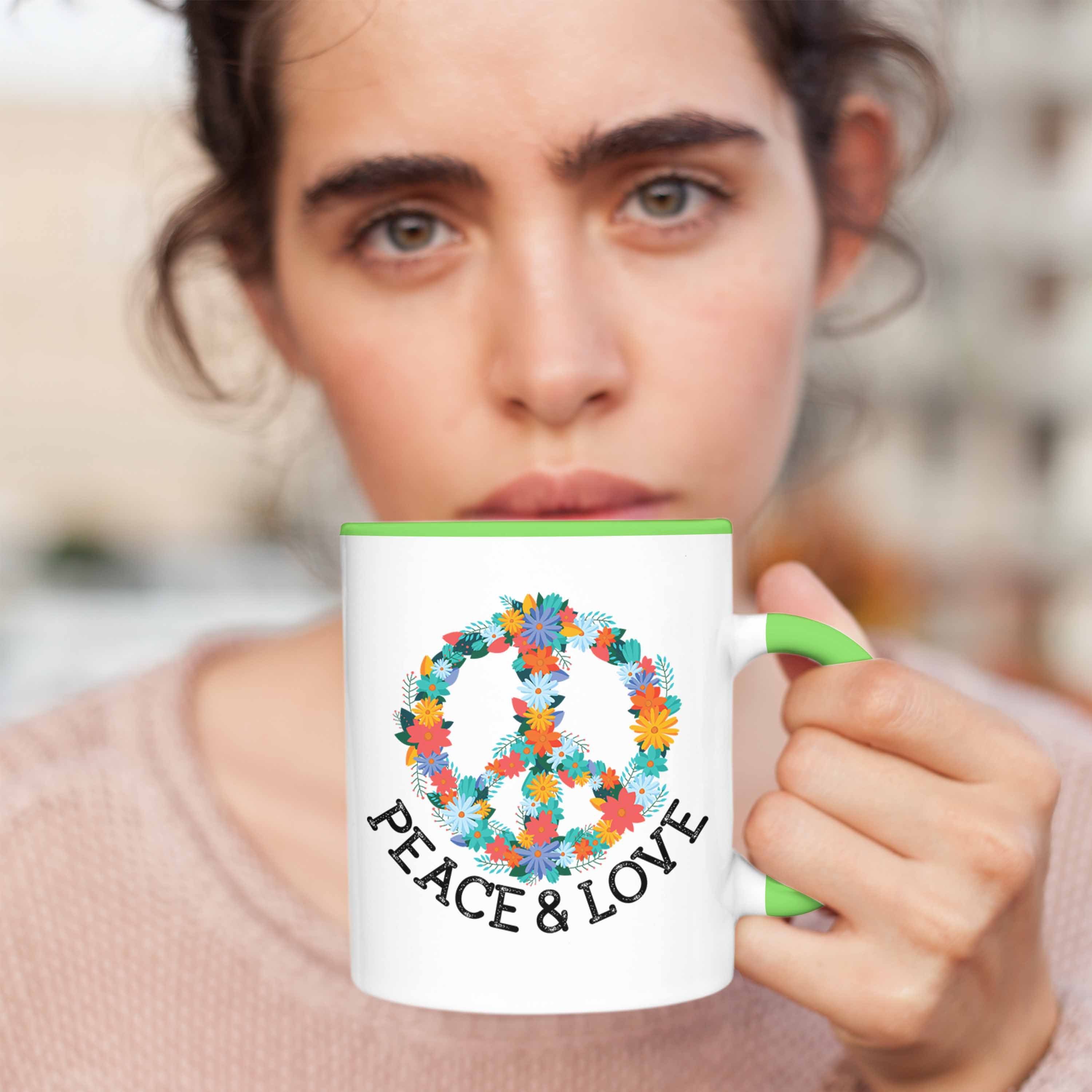 Grafik Zeichen - Tasse Hippie Peace Tasse Love Trendation Frieden Geschenk & Blumen Trendation 80er 90er Grün