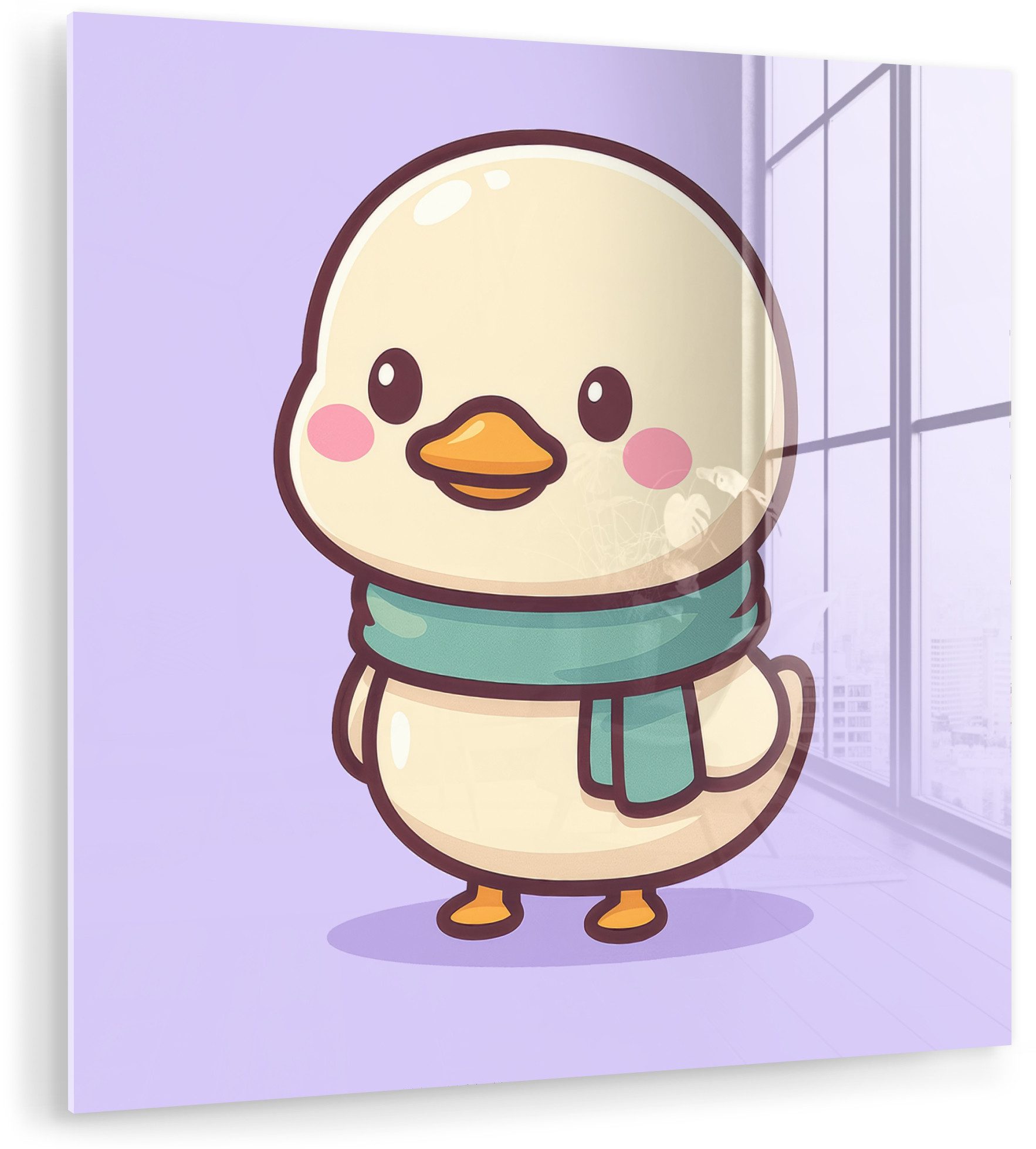 MuchoWow Acrylglasbild Duck - Schal - Lila, Inkl. Aufhängung, Bild auf glas Wohnzimmer Schlafzimmer Badezimmer, 50x50 cm