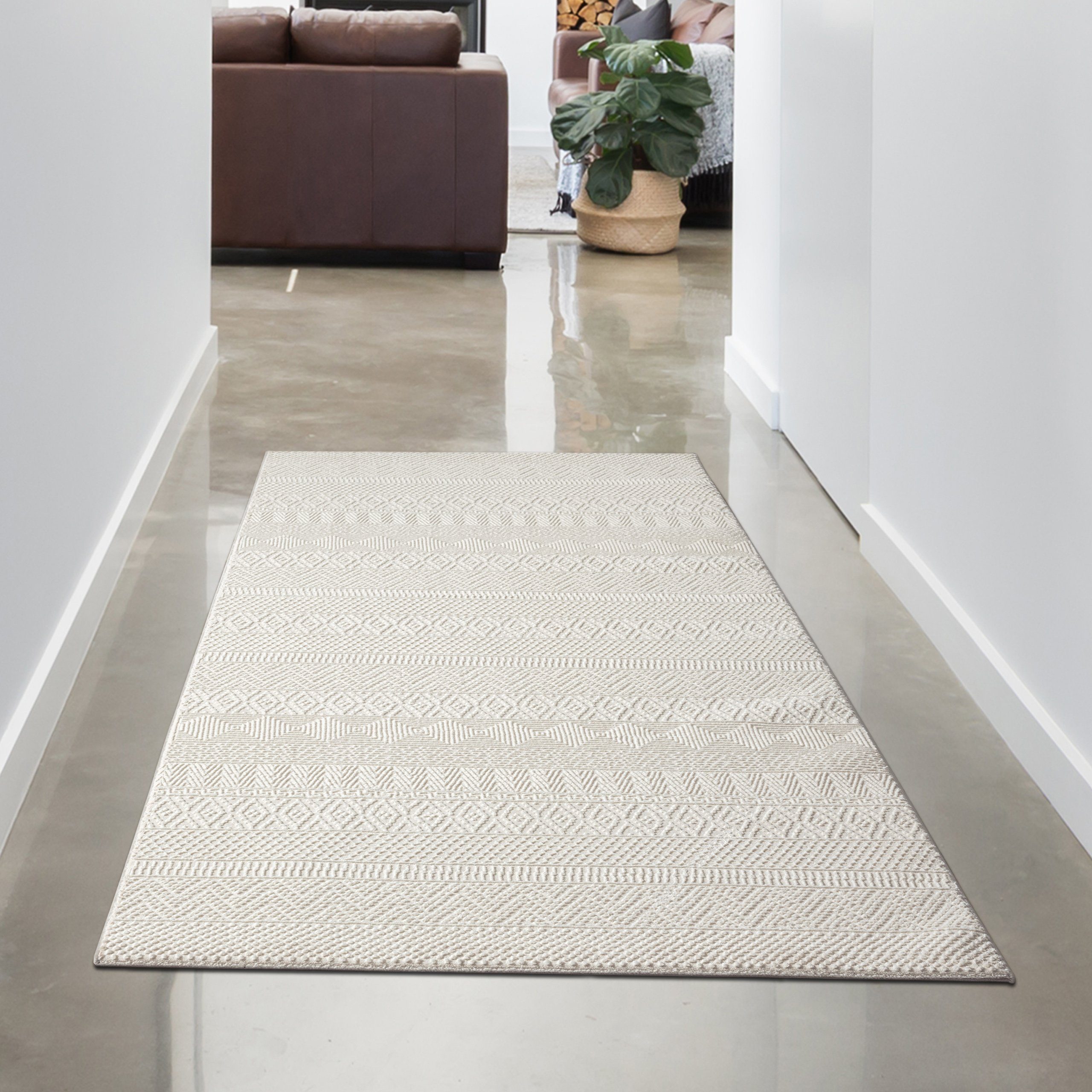 Teppich Recycle Wohnzimmerteppich mit hoch-tief Effekt Muster • weich •  creme, Carpetia, rechteckig, Höhe: 12 mm