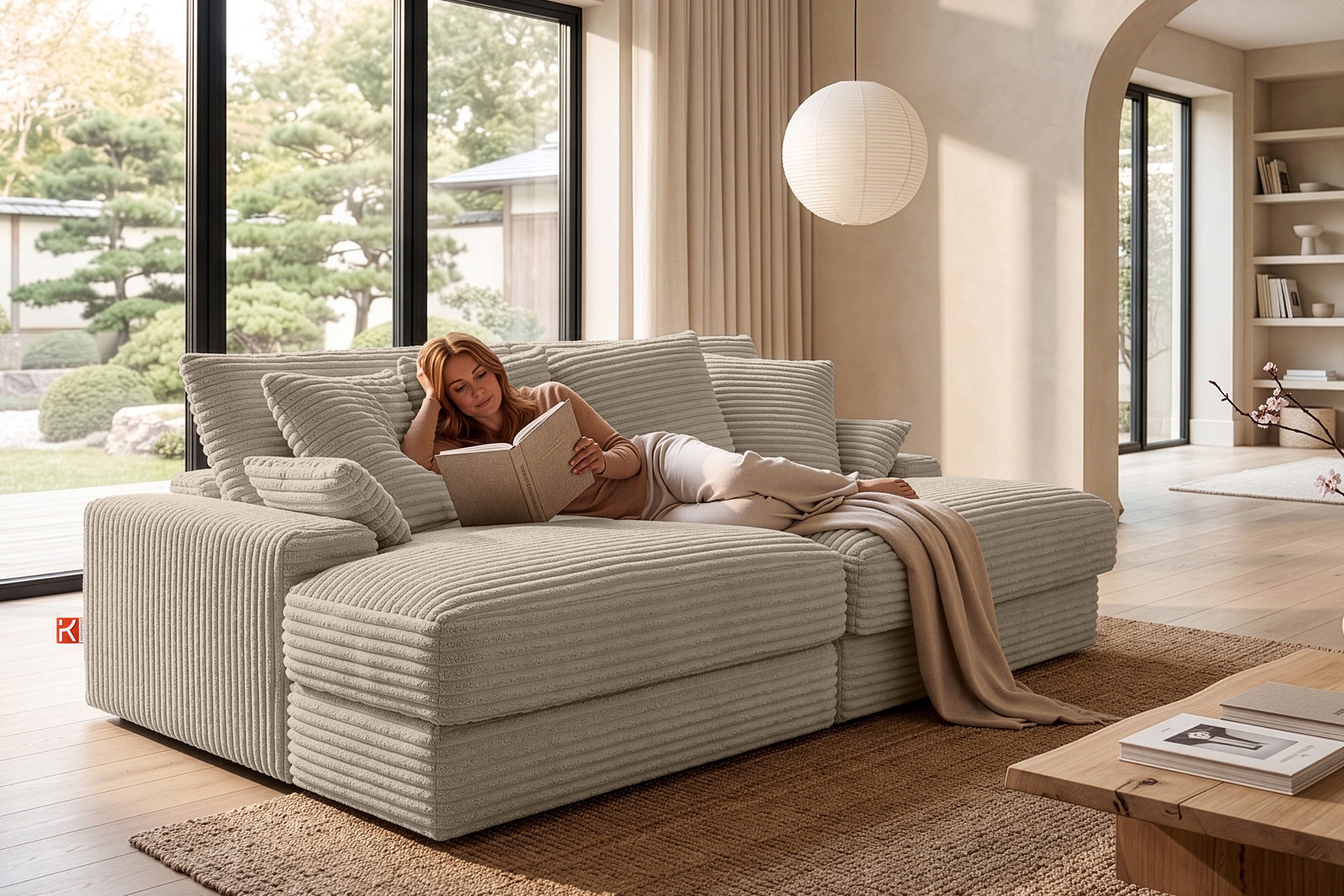 KONSIMO® Big-Sofa ACERA 3-Sitzer XXL-Sofa aus Cordstoff, hergestellt in der EU, mit Wellenunterfederung, inklusive Kissen, große Sitzfläche, maximaler Komfort