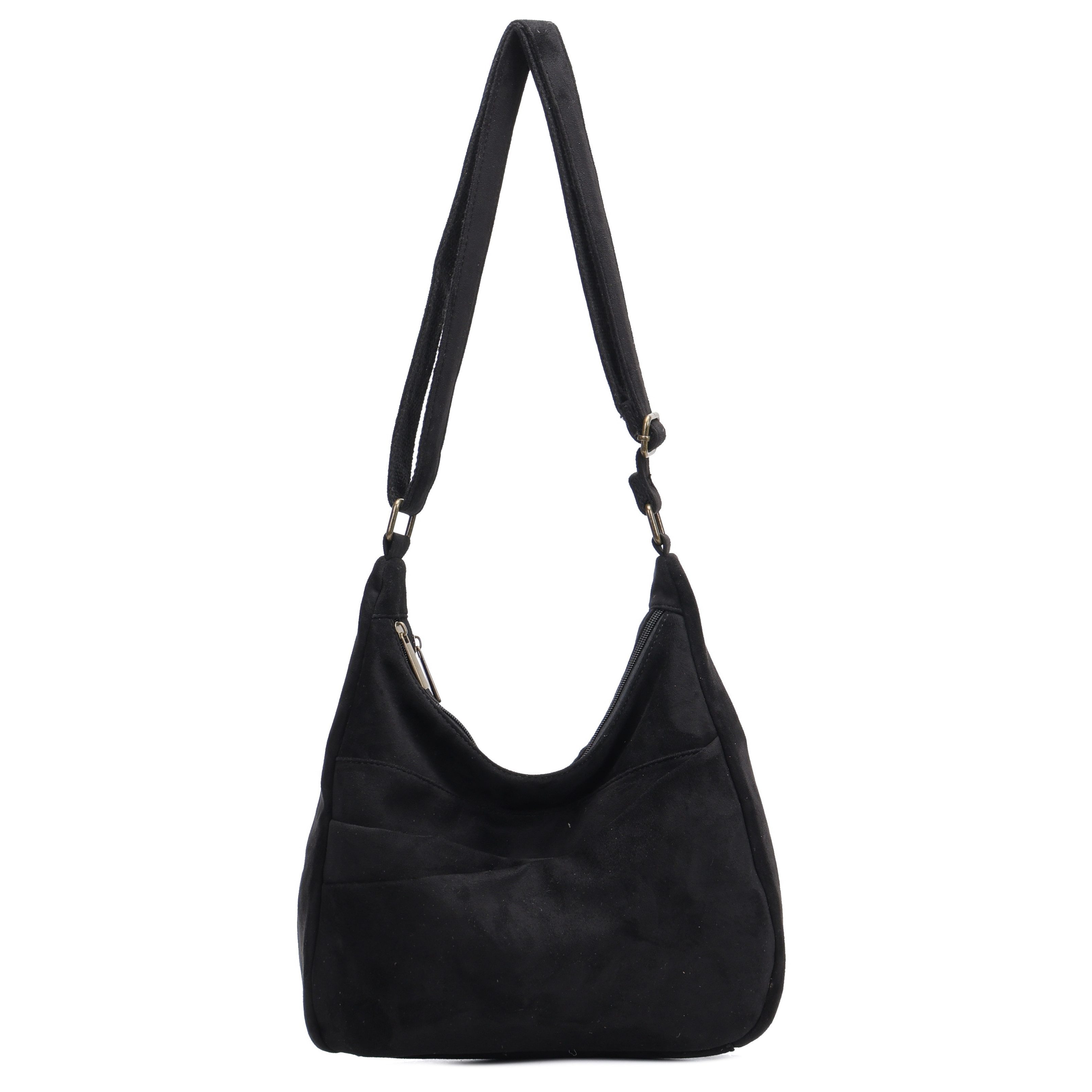 MIRROSI Umhängetasche Damen Schultertasche in Wildleder-Optik aus Stoff Crossbody Bag (Hobo Bag mit Reißverschlussfächern, verstellbarem Gurt, ca. 30 x 10 x 26 cm), Neue Kollektion Herbst/Winter 2026