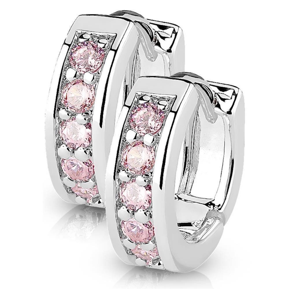 BUNGSA Creolen-Set silberne Creolen Kristalle pink aus Edelstahl Damen (1 Paar (2 Stück), 2-tlg), Ohrschmuck Ohrringe