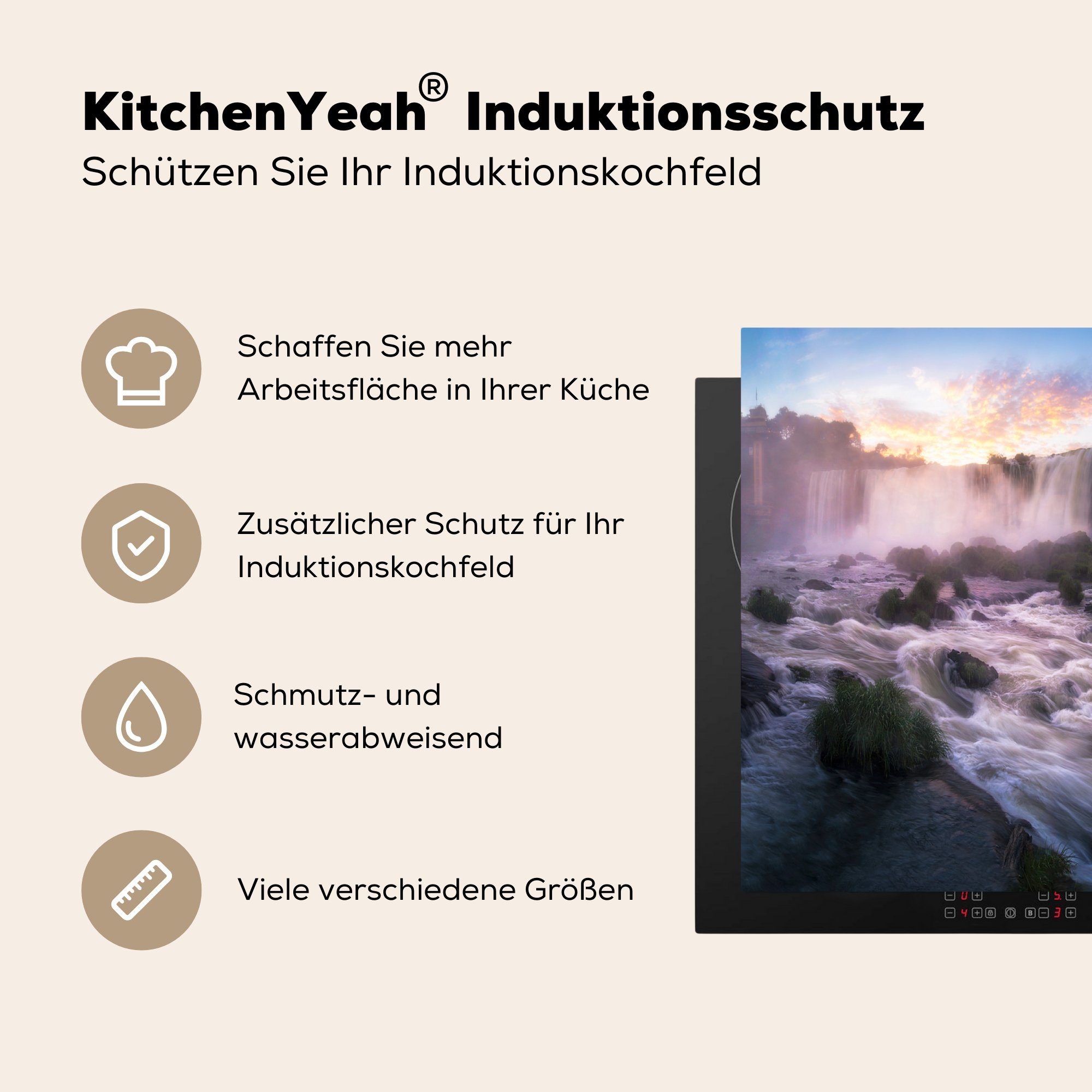 küche Herdblende-/Abdeckplatte die tlg), sind für Wasserfälle MuchoWow (1 Vinyl, 83x51 der Welt, Arbeitsplatte Iguaçu-Wasserfälle Die größten Ceranfeldabdeckung, cm,