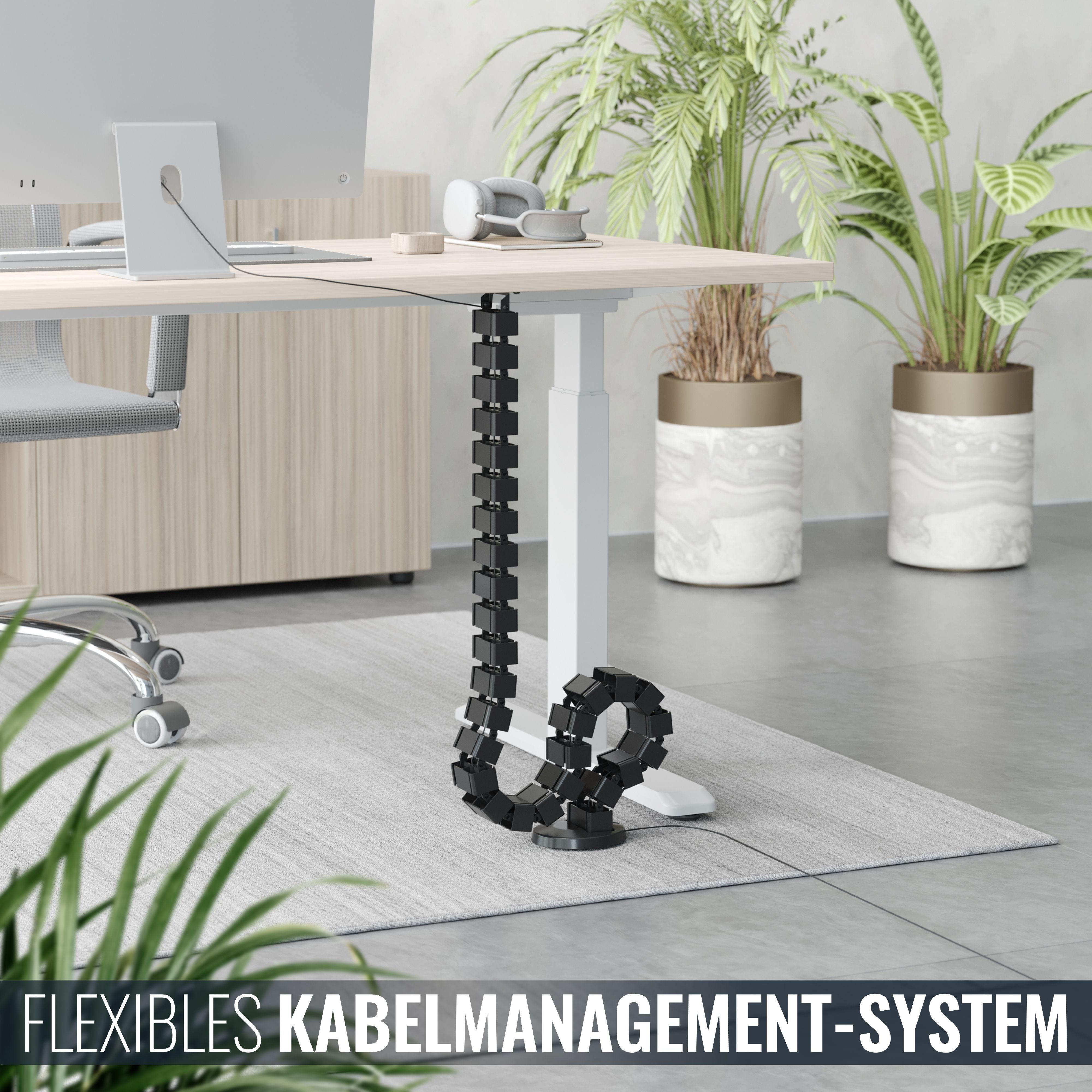 RICOO Kabelführung Flexibler Kabelkanal aus ABS mit einzelnen Wirbeln schwarz Z0101-B (Aus ABS-Kunststoff, 1280mm Gesamtlänge, Wirbelsäulen-Aufbau, 1-St., Kabelführung 128cm, Größe der Elemente 68 x 36 x 42 mm, kürzbar), Kabelkanal flexibel Wirbel-System Kabelmanagement am Schreibtisch