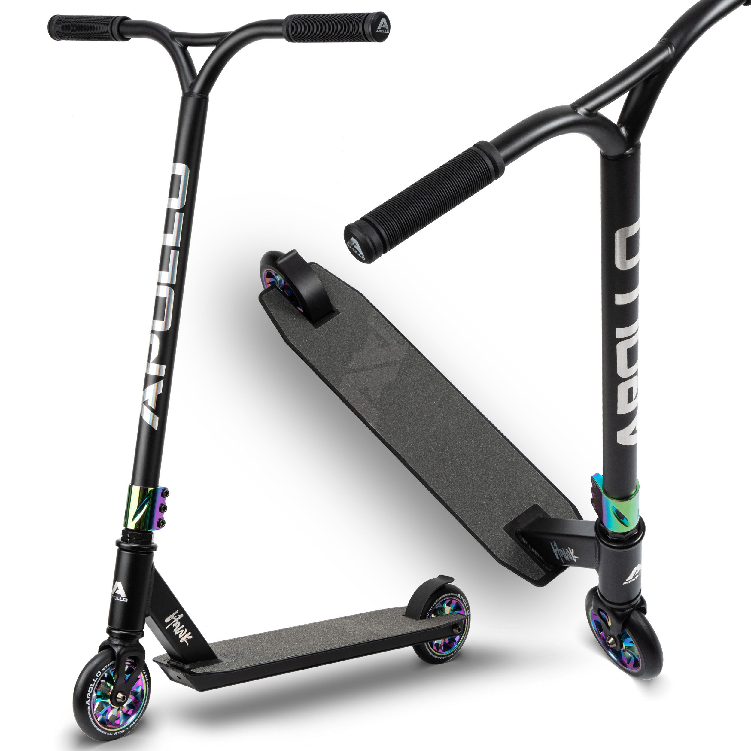 Apollo Stuntscooter Hawk - Scooter für Erwachsene, Jugendliche und Kinder ab 6 Jahren, extra breite Trittfläche & stabiler Lenker