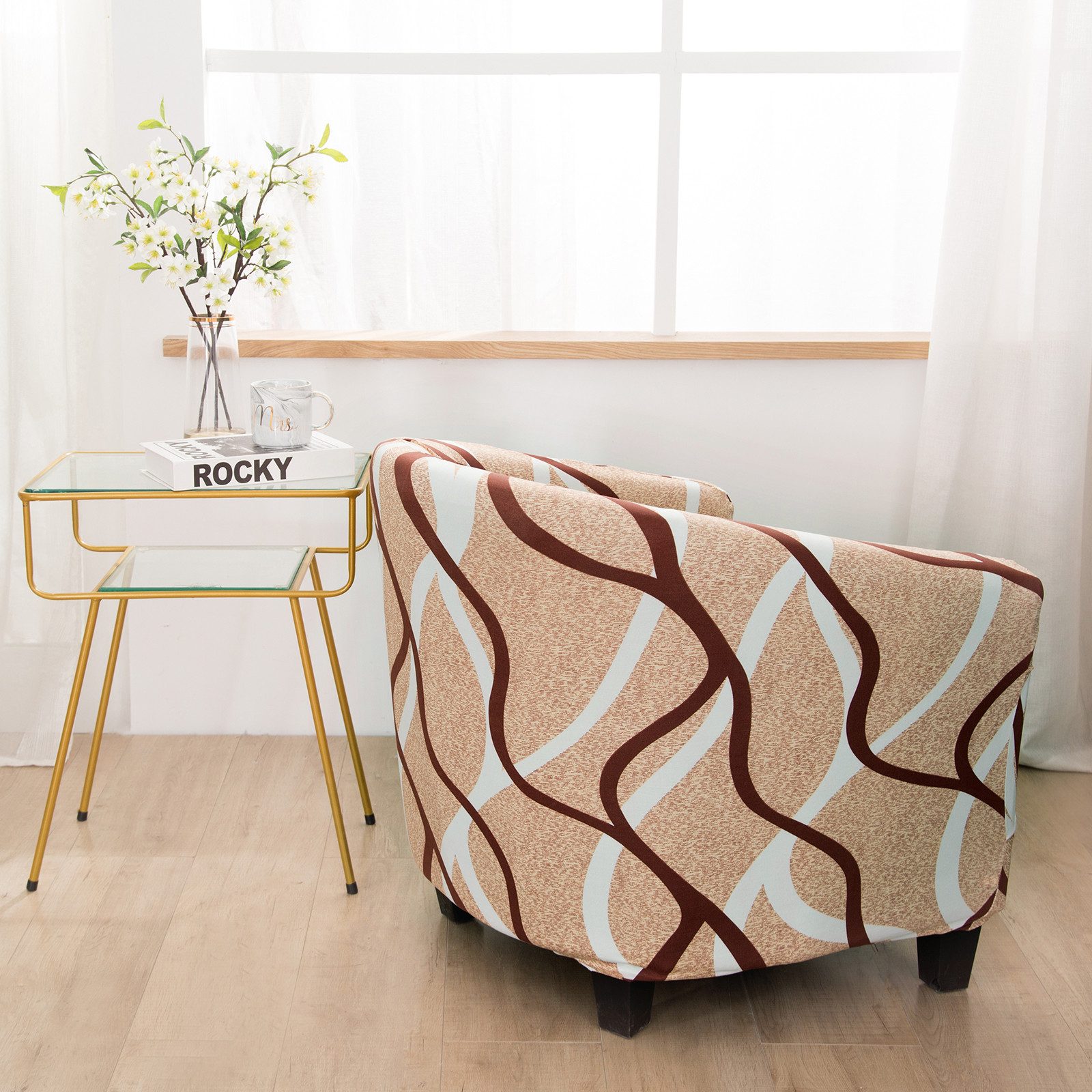 BTTO Sesselhusse Schonbezug Abnehmbarer und waschbarer Sessel Sofa-Schonbezug, Floraler Stuhl Überzug