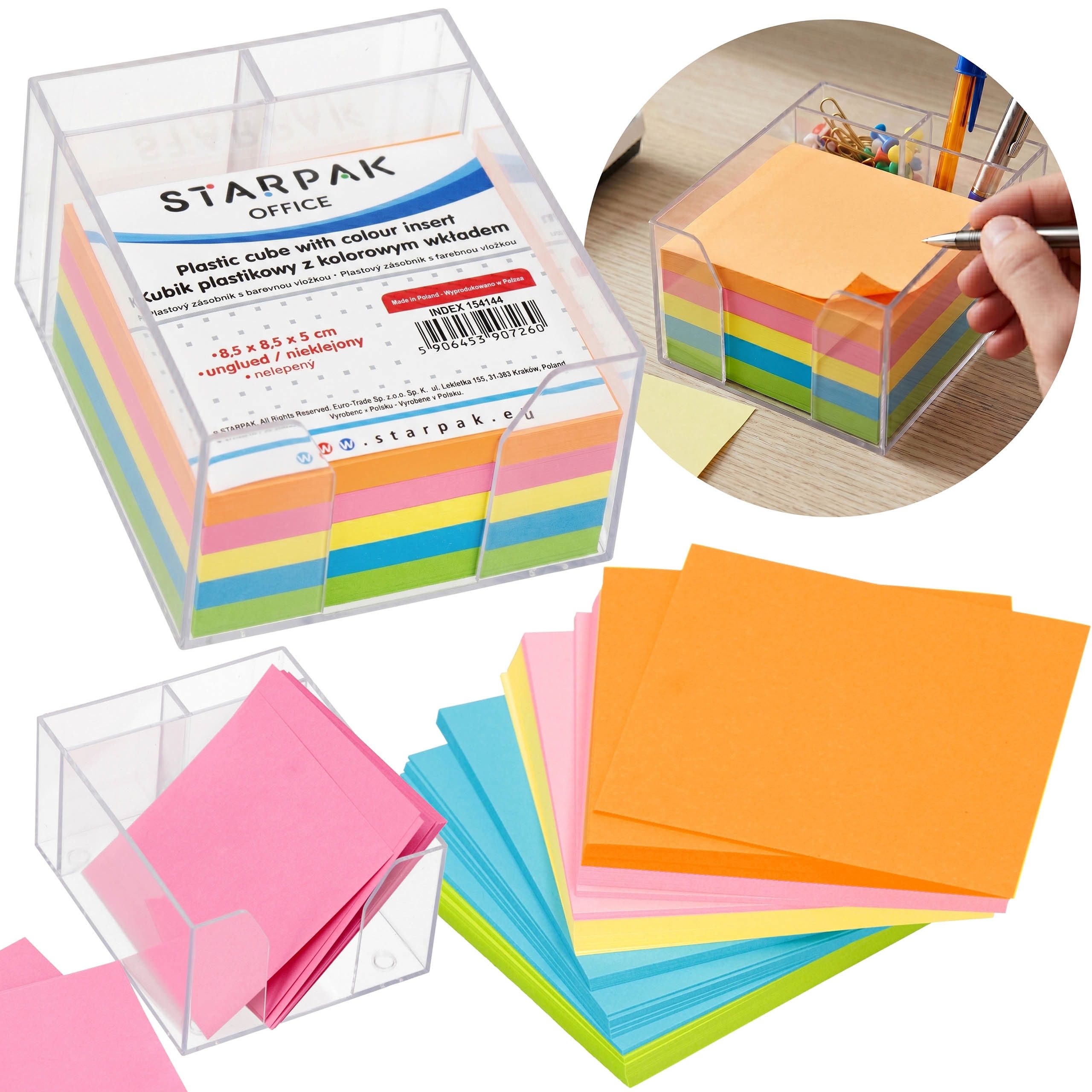 Sarcia.eu Notizblock Zettelbox Kunststoff Notizklotz Notizzettel nicht klebend 8,5cm