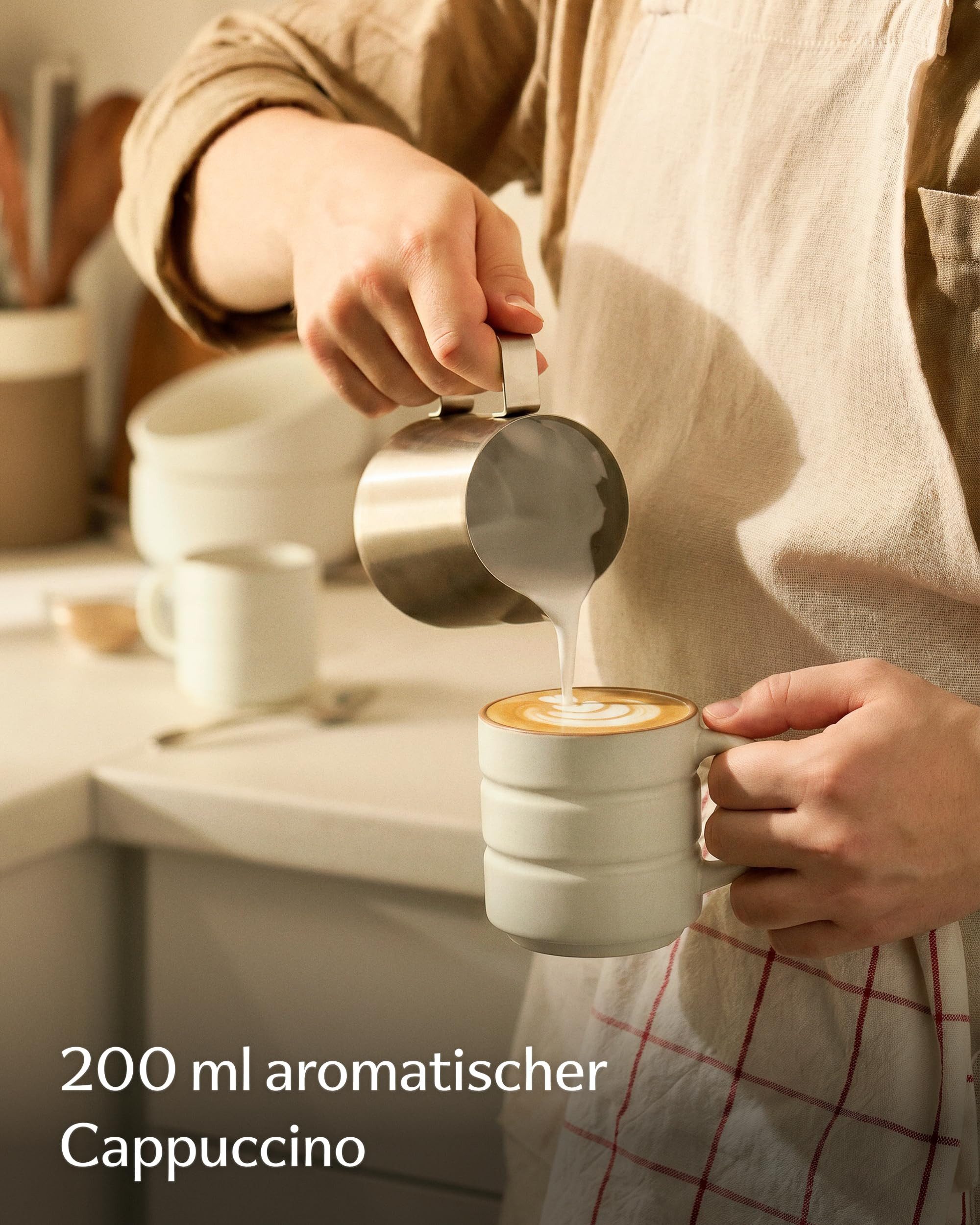 Cosumy Tasse Kaffeetassen Set 4 St. horizontal stapelbar Keramik - Rillenoptik, 4-tlg., Keramik, horizontal stapelbar, Rillenoptik, dickwandige Keramik, 4er-Set – Bild 3 von 5