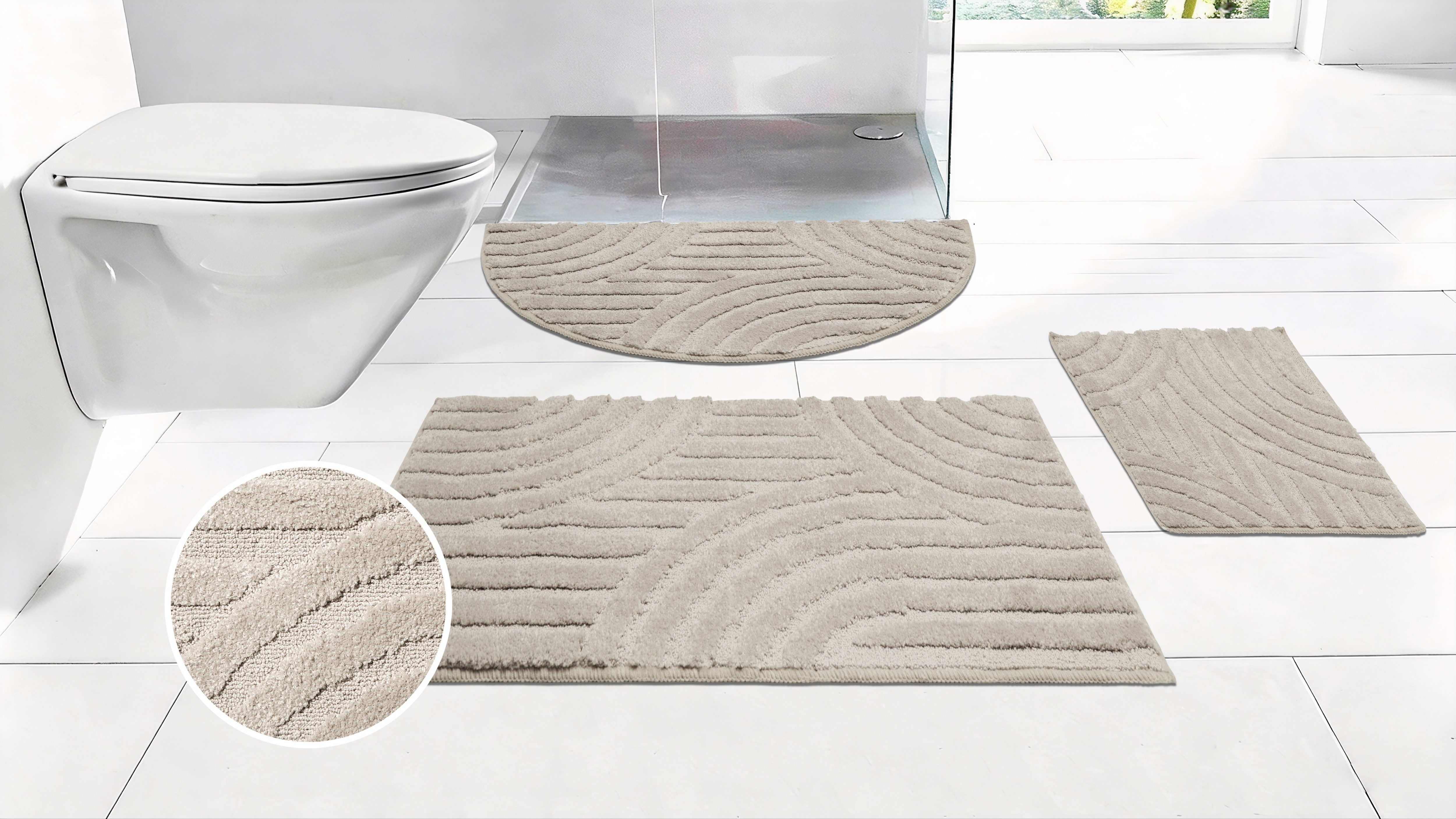 OTTO home Badematte Regona Scandi, Badvorleger, Badezimmer Teppich, Duschvorleger, Höhe 10 mm, rutschhemmend beschichtet, strapazierfähig, Polyester, rechteckig, Badteppich, Uni Farben, Hoch-Tief-Effekt, modernes Muster, Zen