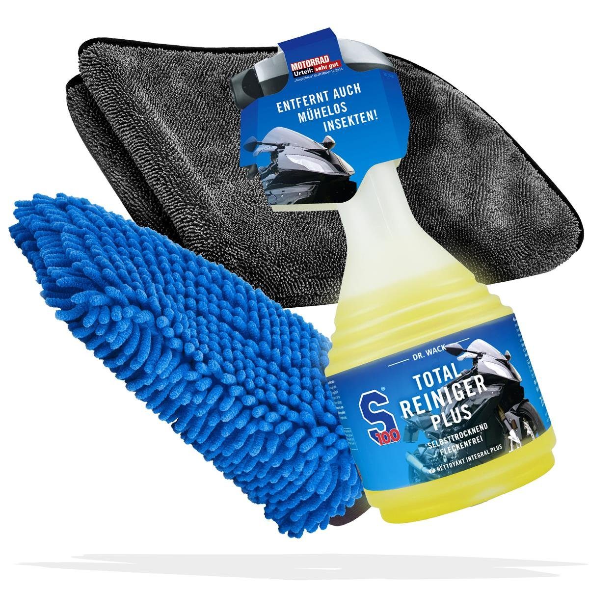 detailmate Reinigungs-Set Motorrad Reiniger Set Dr. Wack - Mikrofaser - Waschhandschuh, Motorrad Reinigungs Set