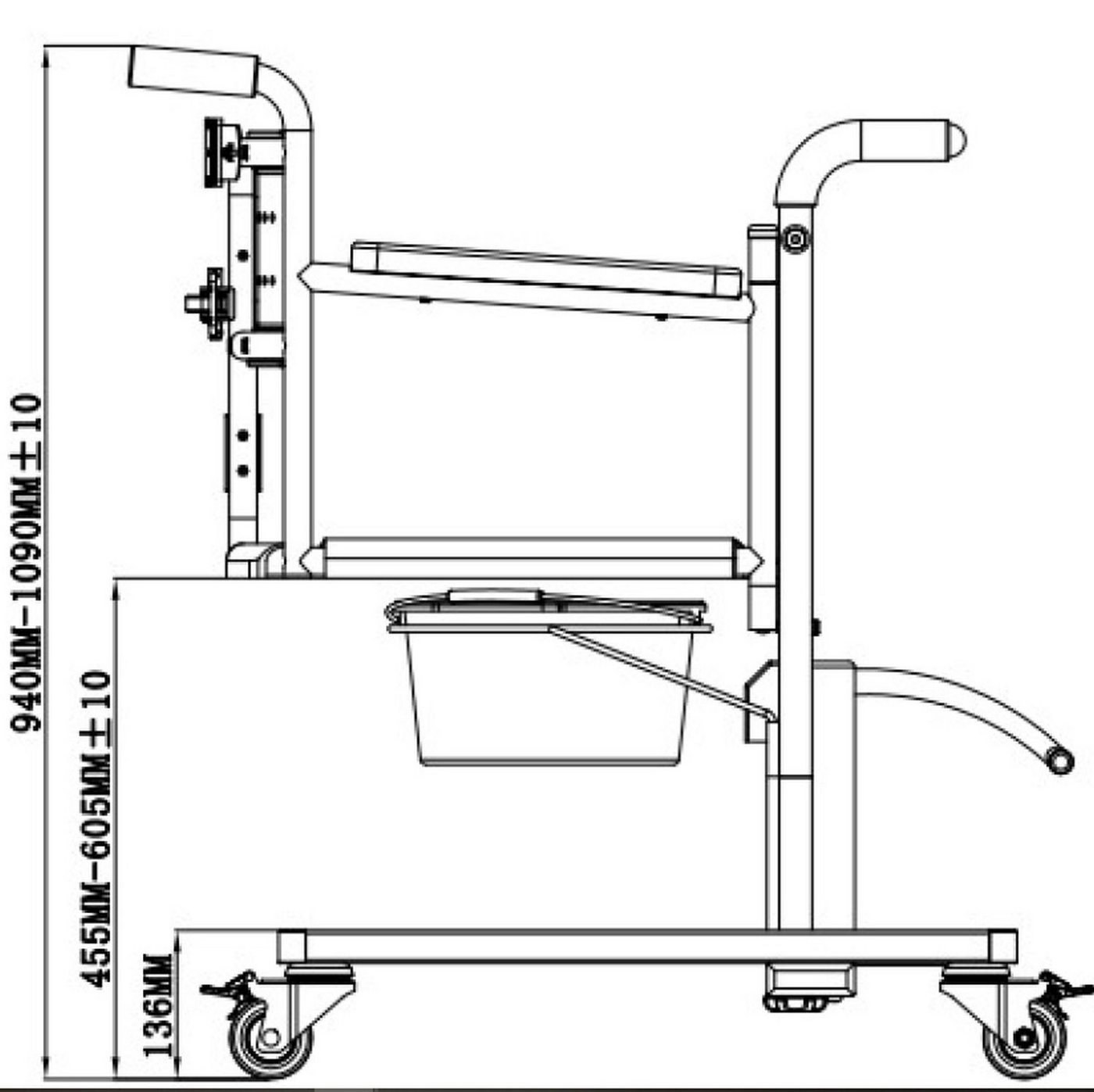Thumbnail - RS Trade Toiletten-Stuhl Hydraulischer Alu Toilettenstuhl Toilettenhilfe mit Rückenlehne