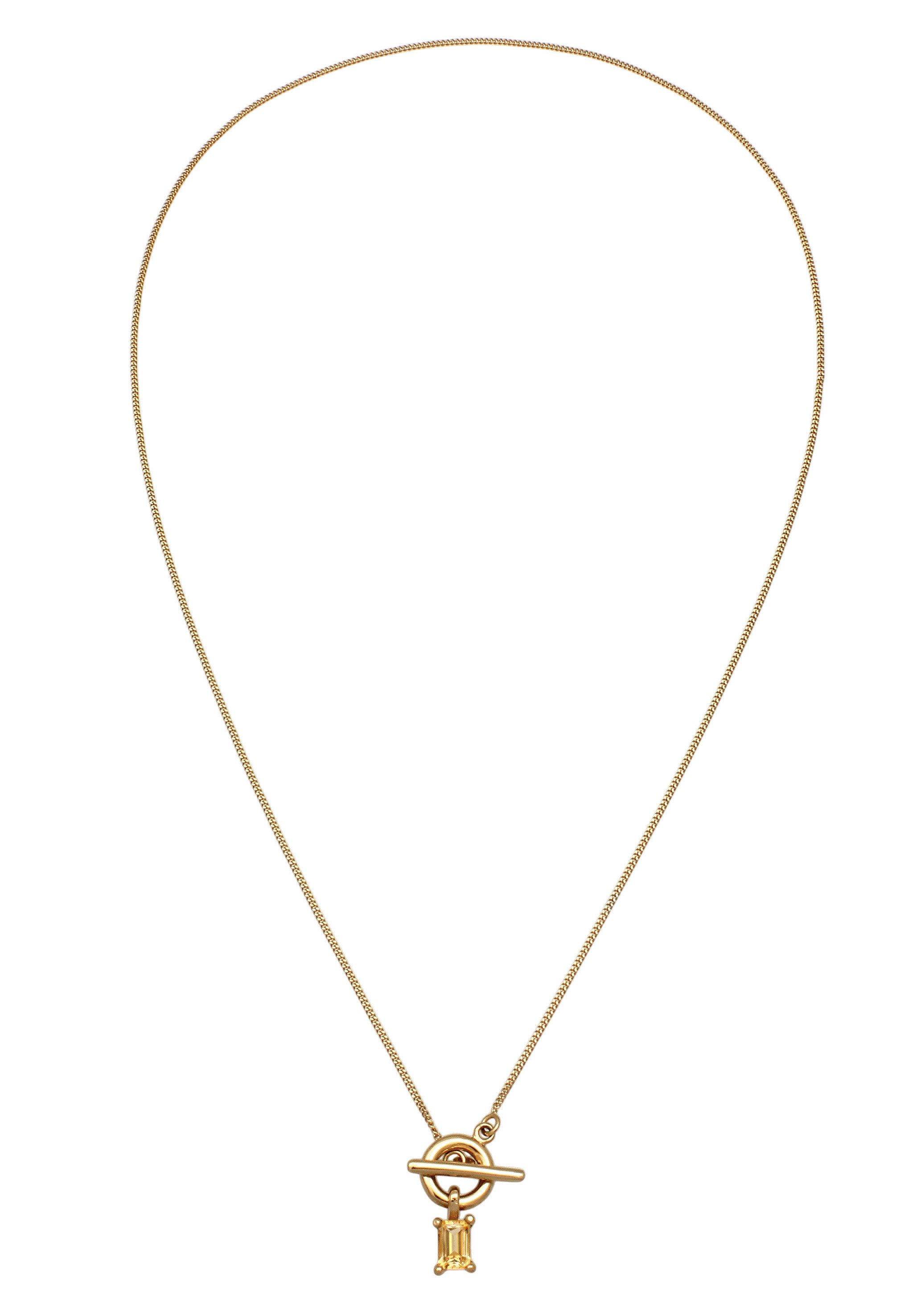 Elli Kette mit Anhänger Knebelverschluss mit Citrin Gelb 925 Sterling Silber vergoldet