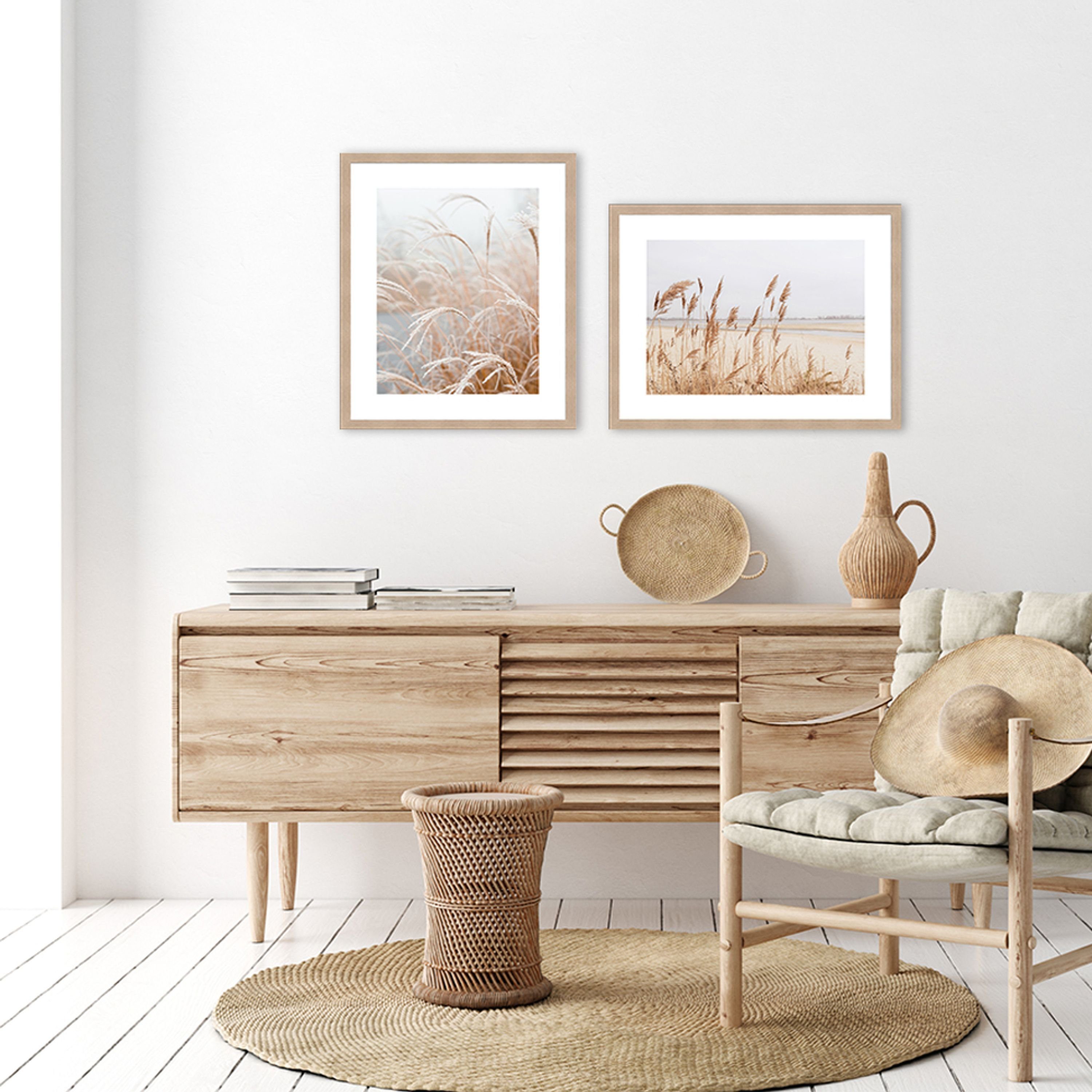 artissimo Bild mit Rahmen Gerahmtes Poster 40x50 cm / Wandbild modern / Wanddeko skandinavisch, Strand und Meer: Dünengräser in Beige – Bild 4 von 4