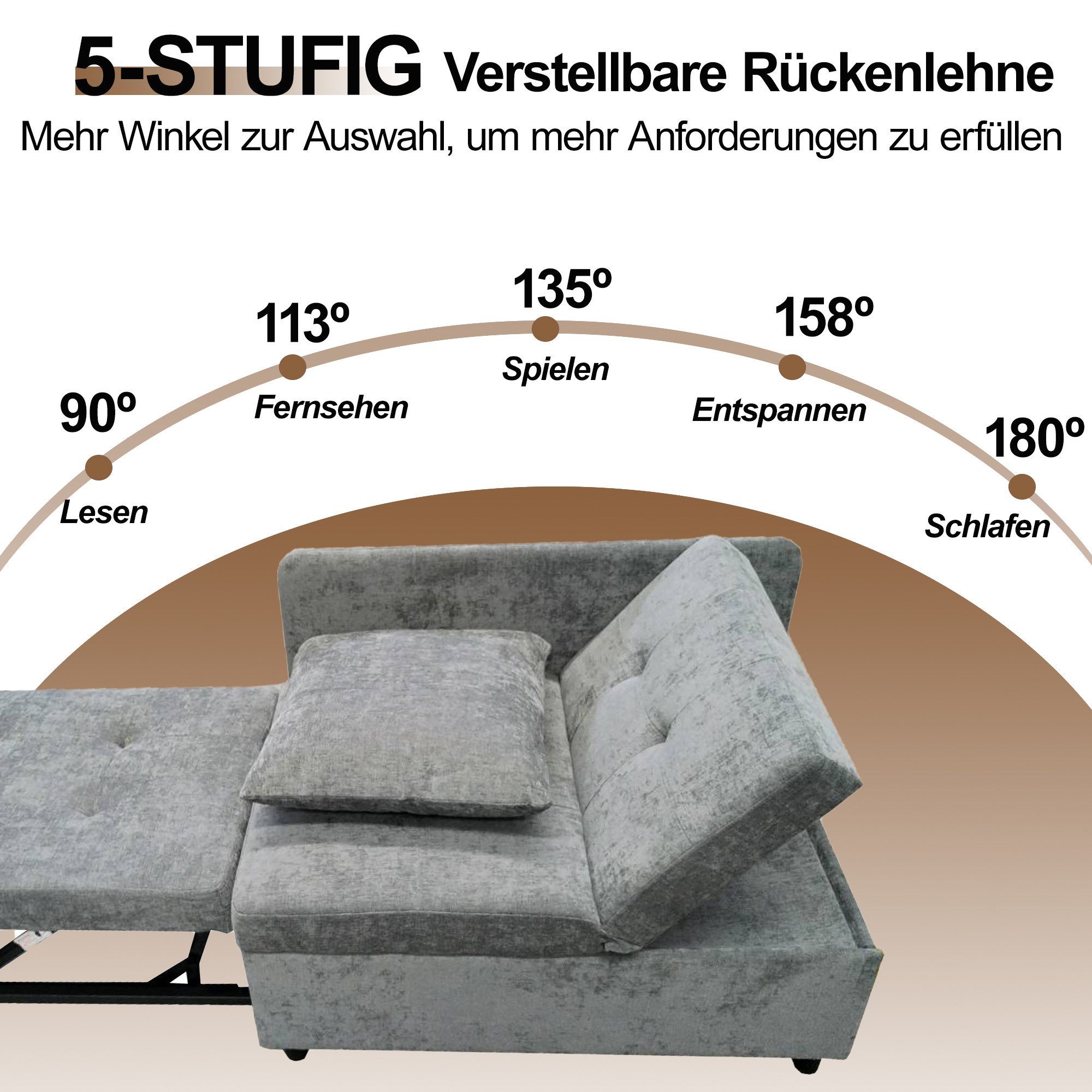 Odikalo Chaiselongue Loungesofa Freizeitsofa Polstersofa Verstellbar Rückenlehne Beige Grau – Bild 4 von 5