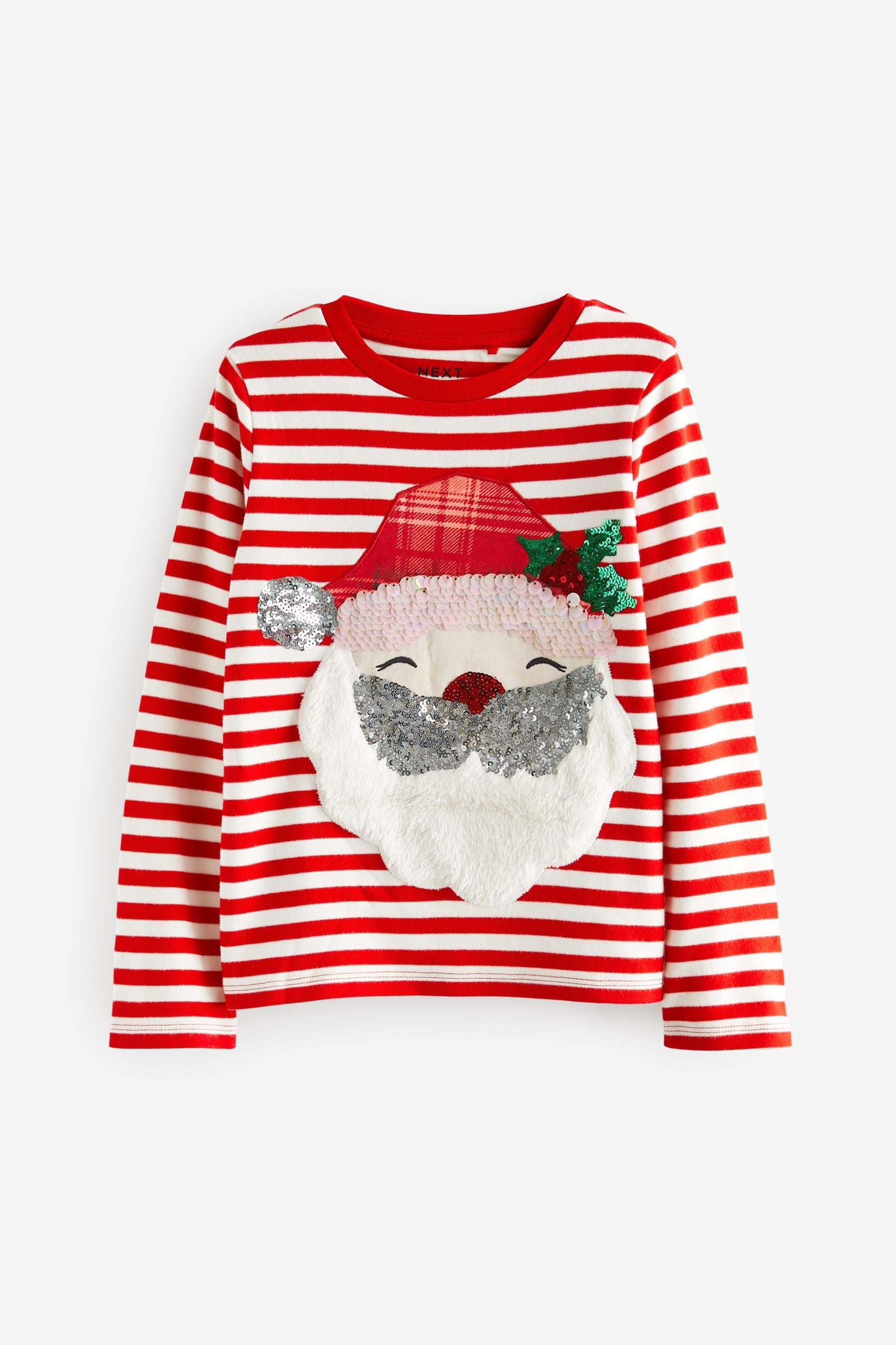 Next Langarmshirt Weihnachtliches Langarmshirt mit Pailletten (1-tlg) Red/White Santa