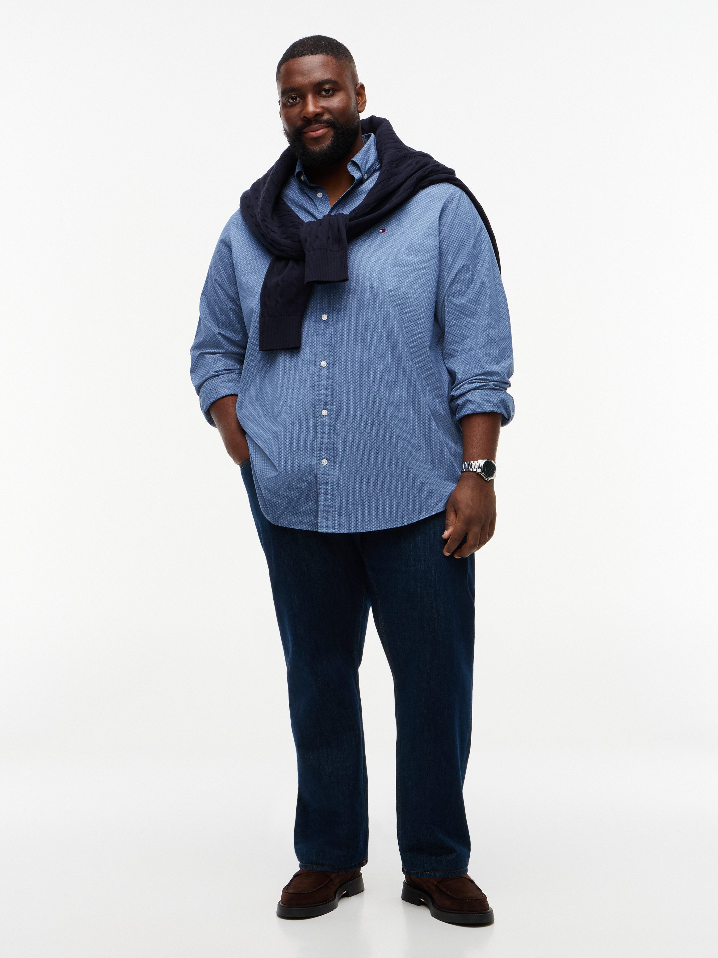 Tommy Hilfiger Big & Tall Langarmhemd BT-FLEX POPLIN GEO PRINT REGUAL FIT Große Größen, Button-down-Kragen – Bild 4 von 5