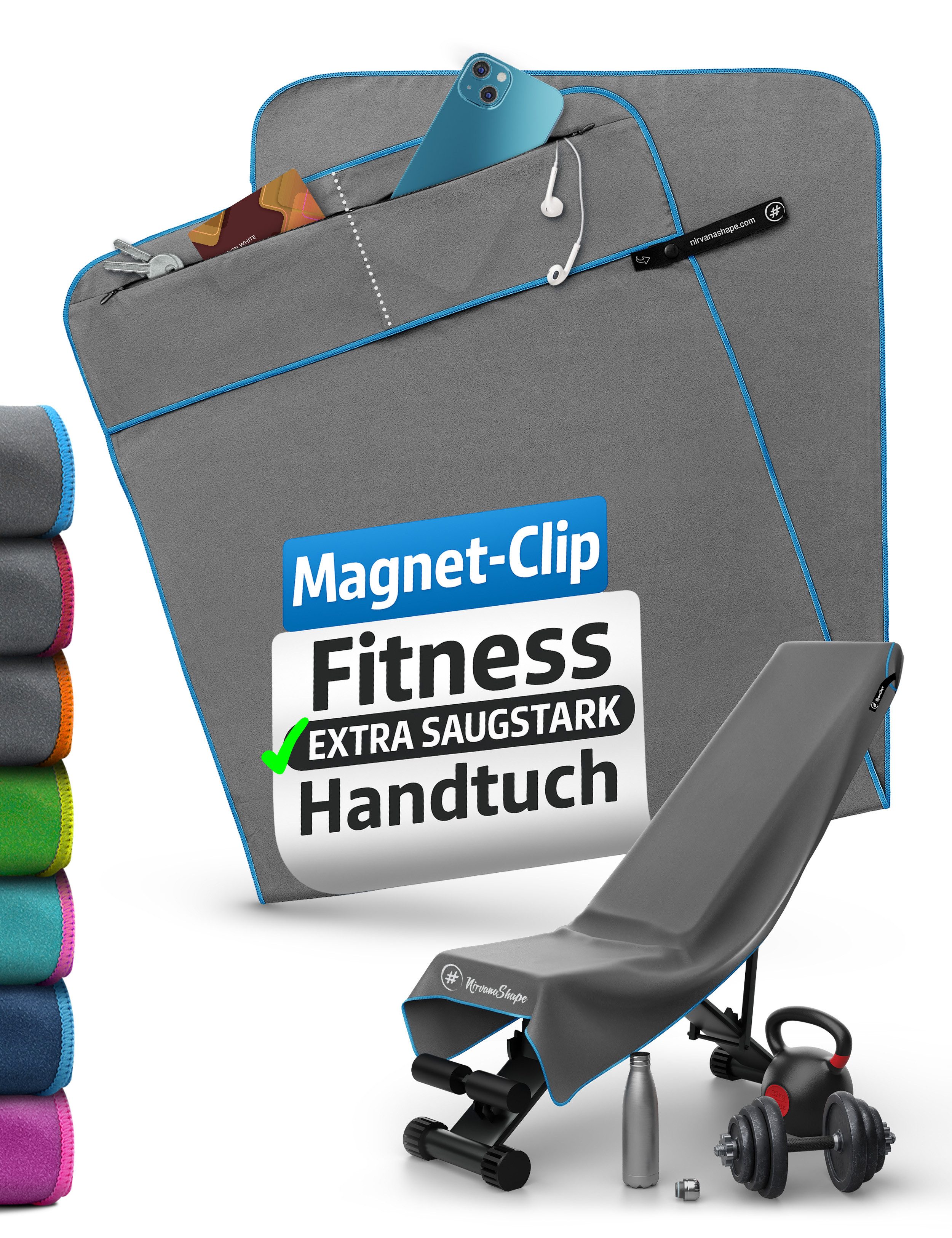 NirvanaShape Sporthandtuch Fitness-Handtuch mit Magnet-Clip, Mikrofaser Spo günstig online kaufen