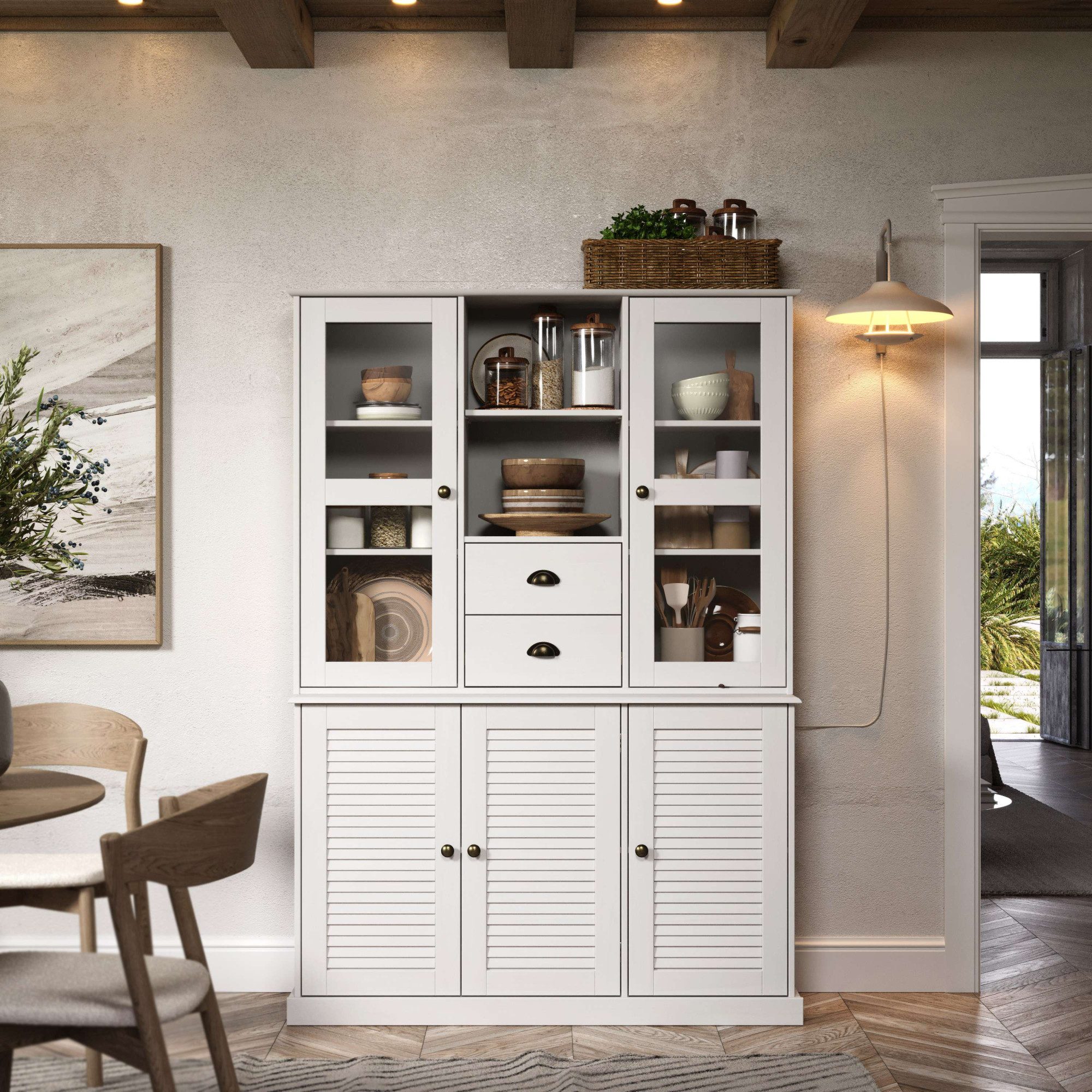 OTTO home Buffet Turia mit Glas- u. Lamellentüren, aus massivem Kiefernholz FSC®, Höhe 180 cm