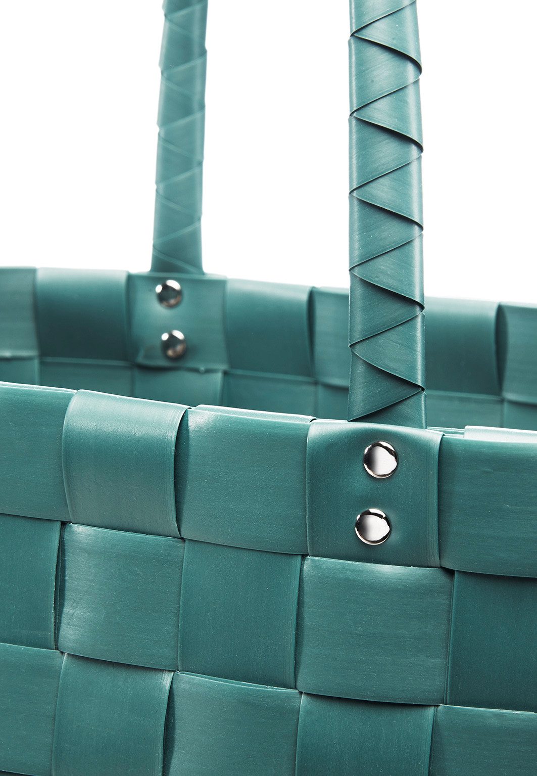 Kobolo Shopper Tasche TEAL aus PE geflochten PU Henkeln türkis (Stück, 1-tlg., 1 Stück), Türkis