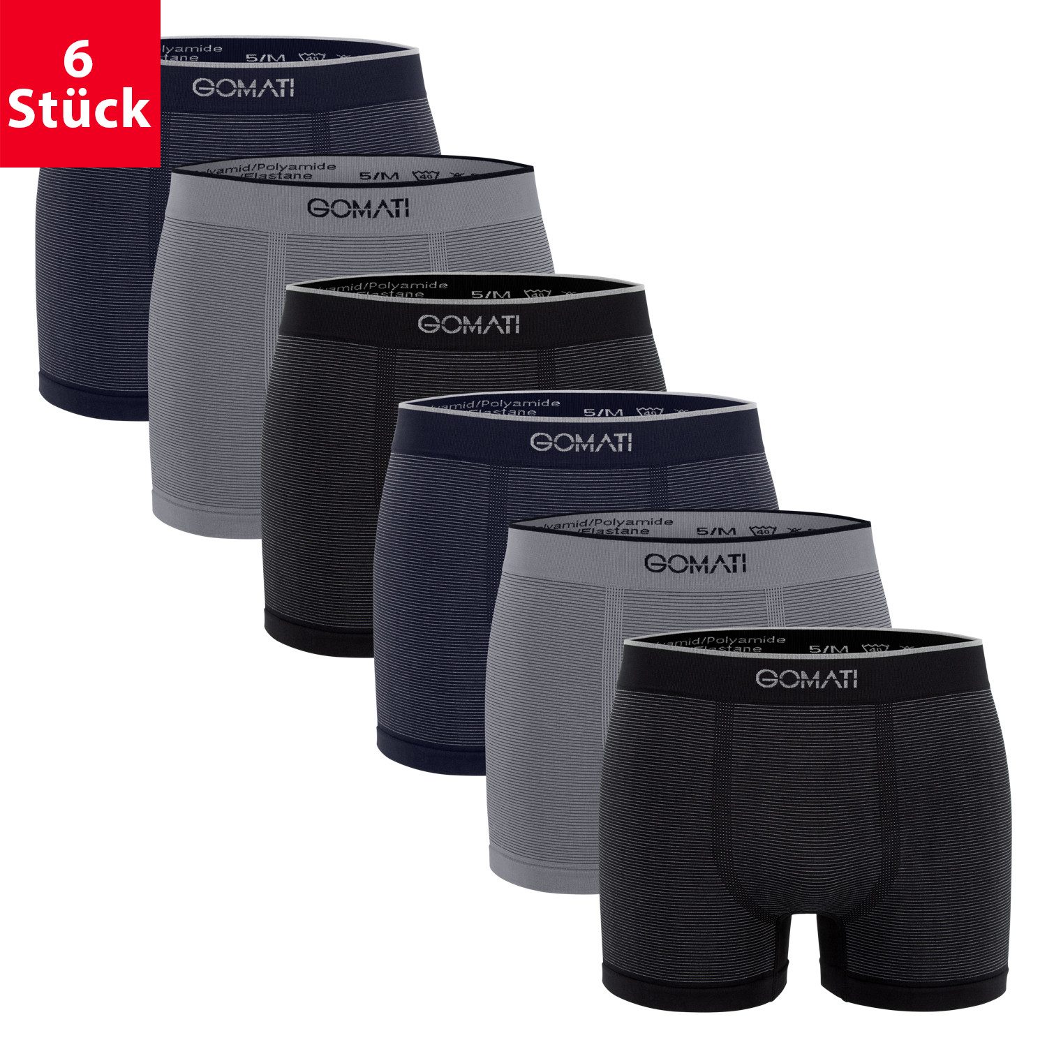 Gomati Boxershorts Herren Seamless Pants (6er Pack) Microfaser-Elasthan Boxershorts