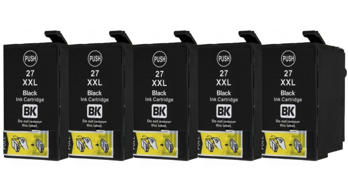 inkpro 5 x Druckerpatrone T27XL kompatibel mit Epson 27XL, T2791 schwarz Tintenpatrone (für Epson WorkForce WF-3620, WF-3640, WF-7110, WF-7210, WF-7610, WF-7615, WF-7620, WF-7710, WF-7715, WF-7720, 5-tlg., Ersetzt Epson T2701, T2711, T2791, T27XL, 27XL Black (Wecker)
