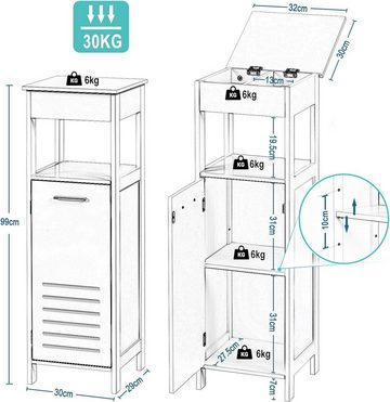 EUGAD Badkommode (1 St), Badezimmerschrank 4 Ebenen, mit Tür, aufklappbarer Ablage