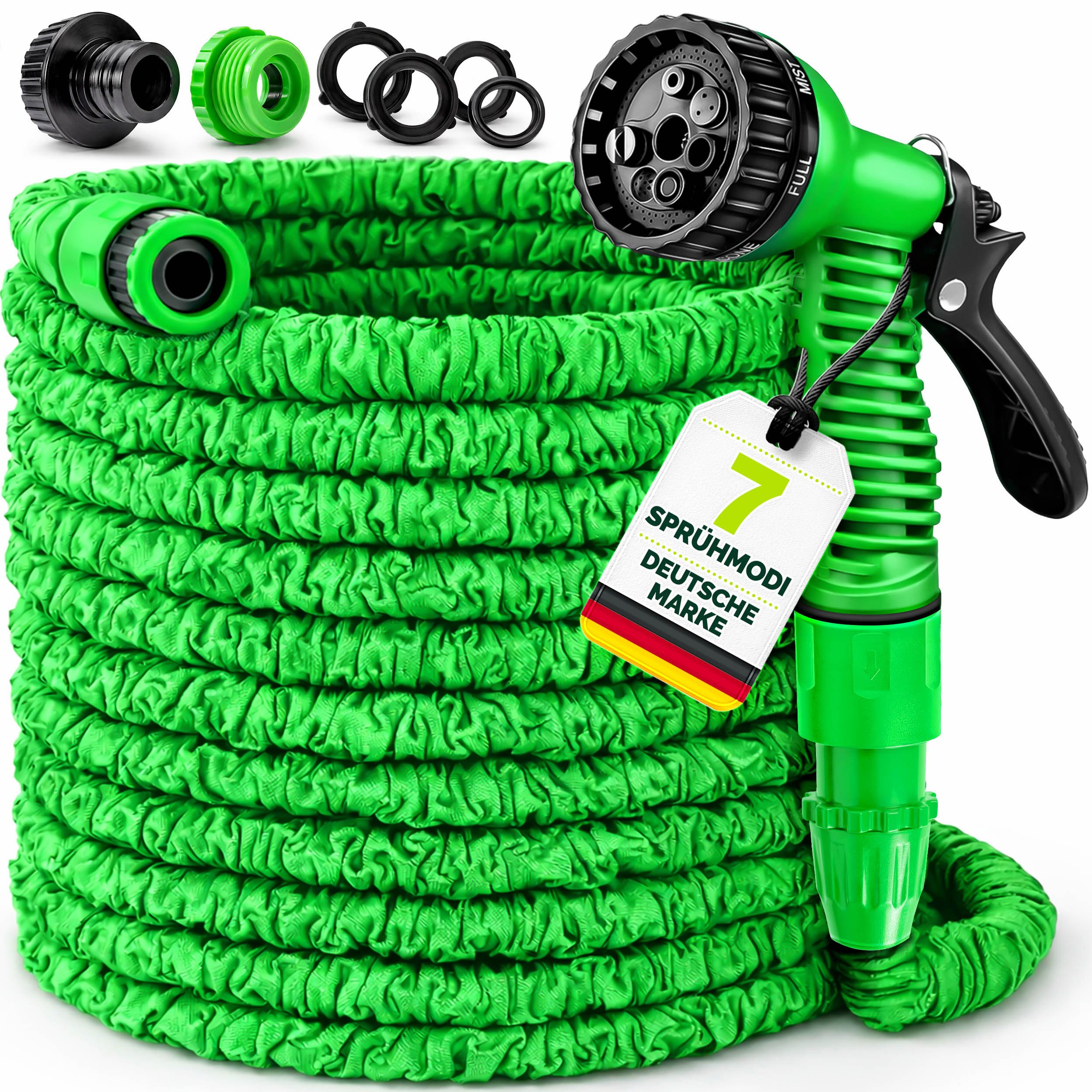 TRESKO Gartenschlauch Flexibler Wasserschlauch Garten kein verknoten, dehnbarer Flexischlauch Multifunktionsbrause mit 7 Funktionen