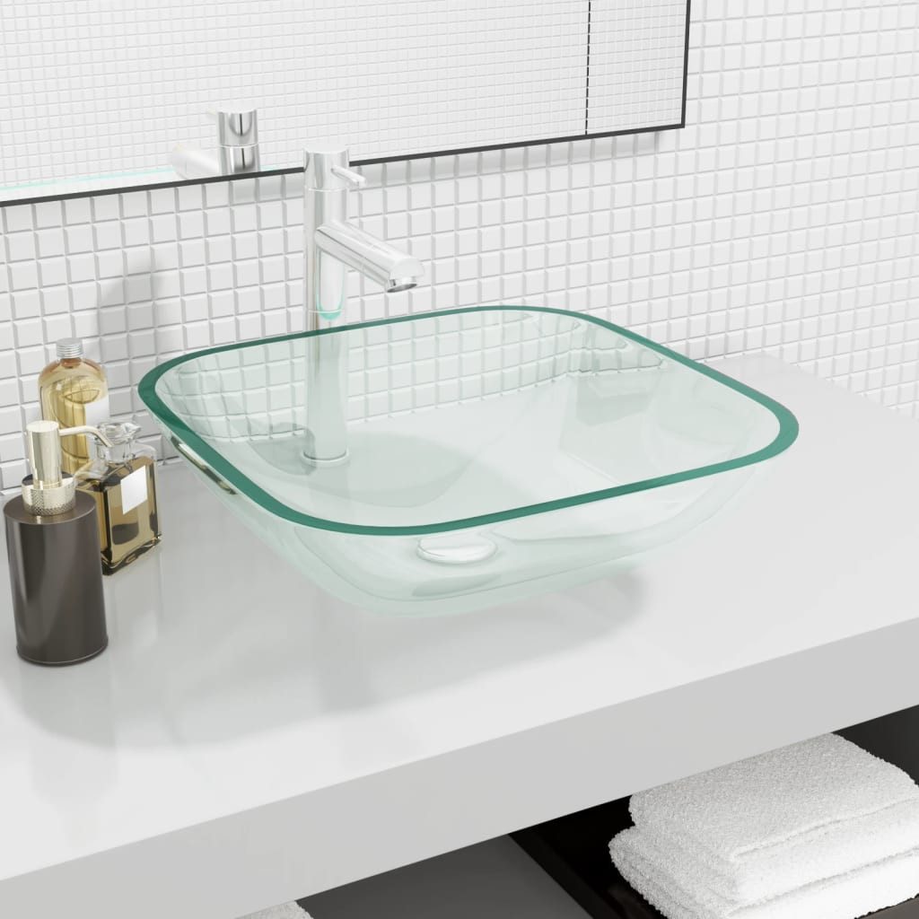 vidaXL Waschbecken Waschbecken Glas 42x42x14 cm Transparent