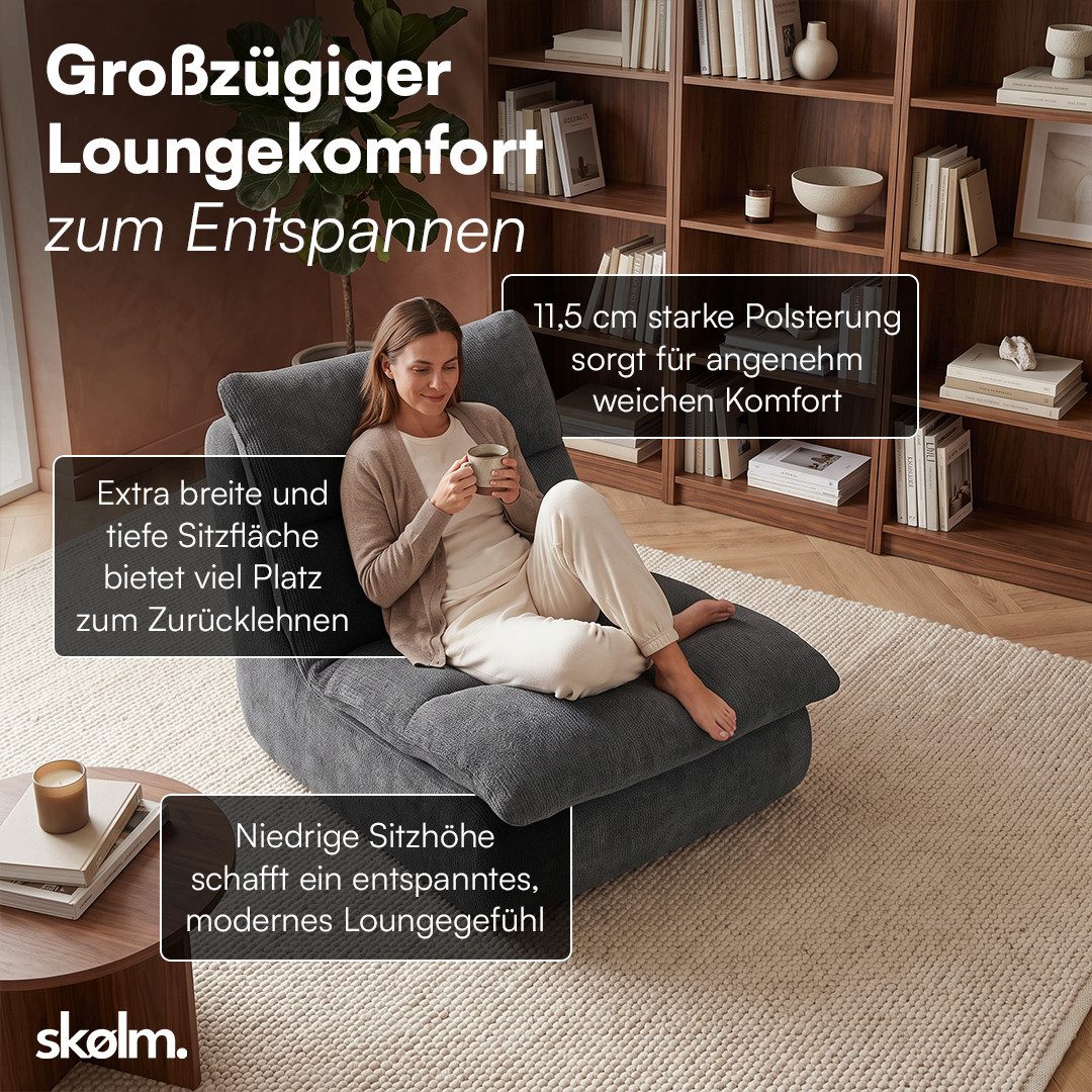 skølm Relaxsessel Sváfa aus Cord/Chenille, dick gepolsterter Vollschaumessel 11,5 cm (Chenille, Dunkelgrau), vakuumiert – ohne Aufbau 