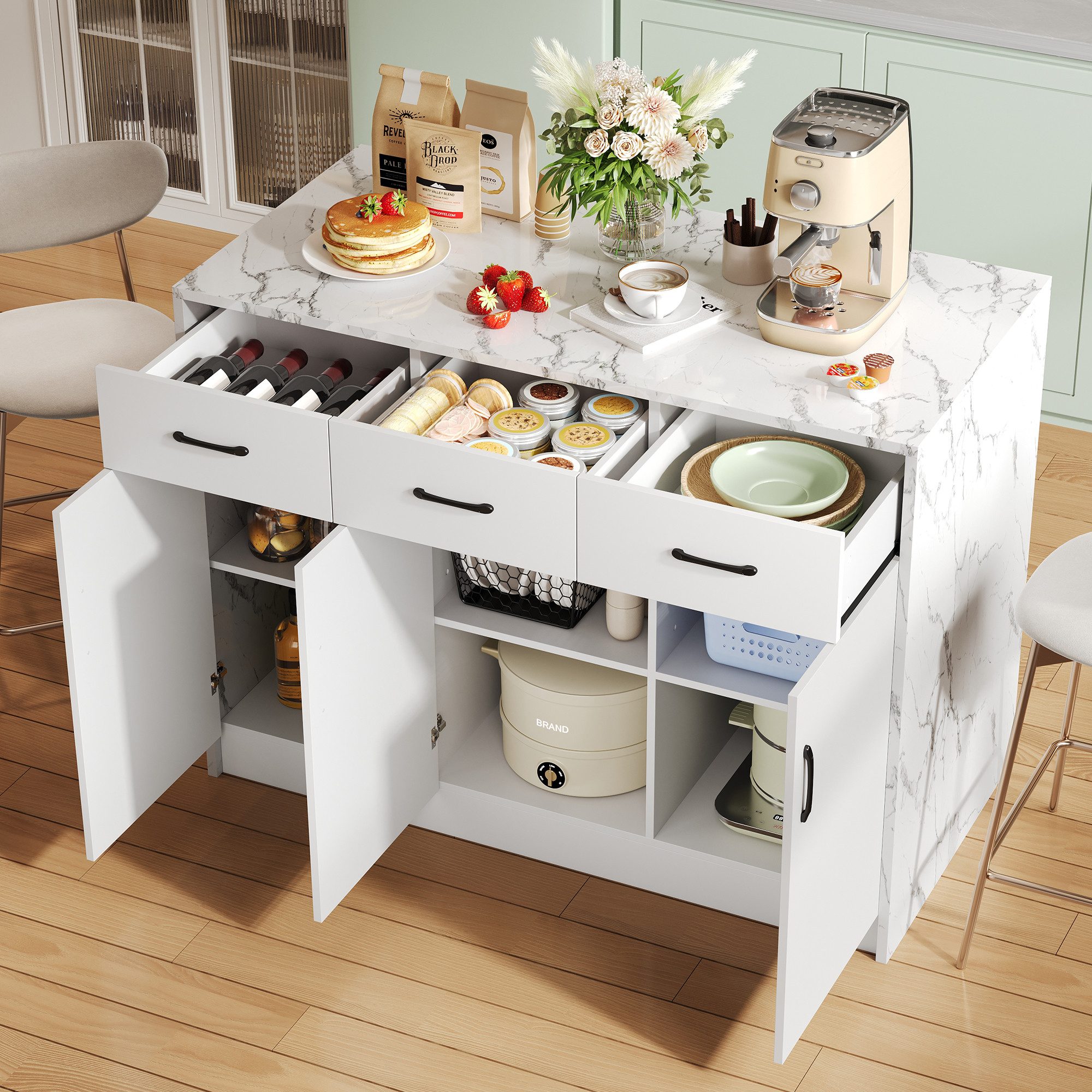 Merax Kücheninsel Marmoroptik Küchenschrank, (120 x 60 x 90,5 cm), Buffetsc günstig online kaufen