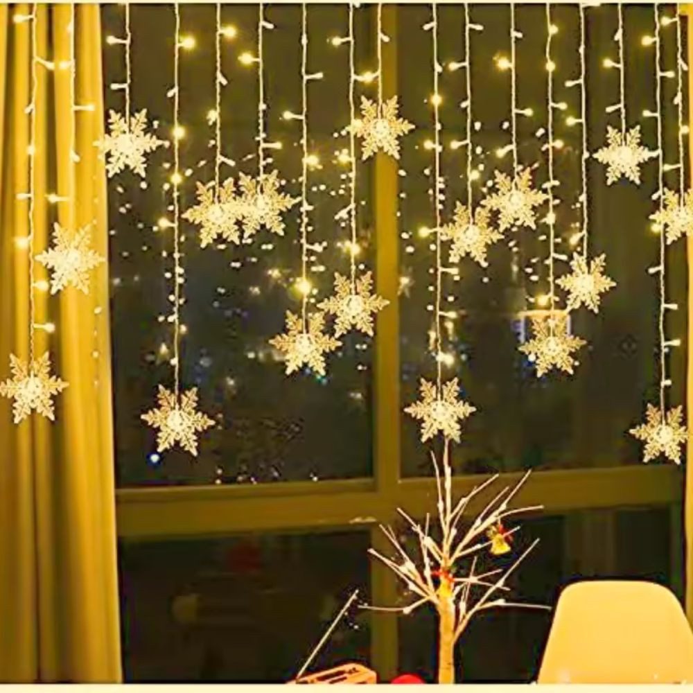 Montegoni Lichterkette Schneefloken Lichtvorhang 2,3m 8 Modi und EU-Stecker für Innenräume, 8 Programme, wasserabweisende Elemente, EU-Stecker – Bild 5 von 5