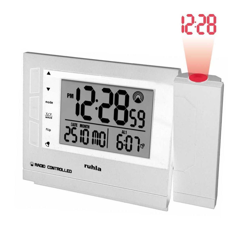 UMR Ruhla Projektionswecker Funkwecker mit Projektion weiss RC-Clock 1561-2 | Projektionswecker