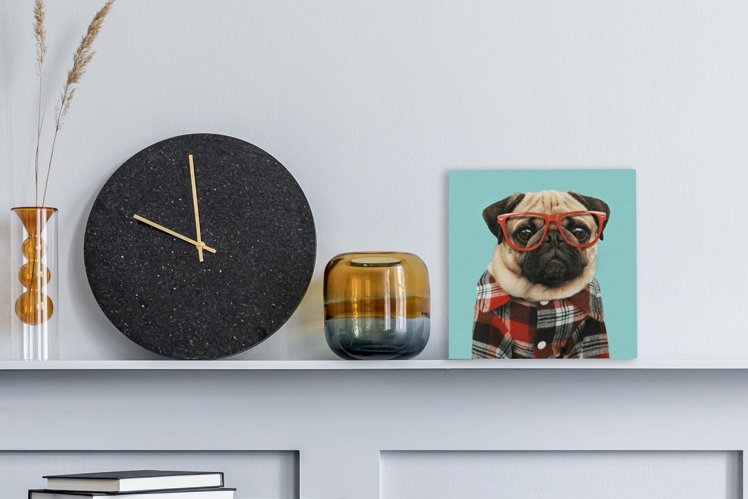 Wohnzimmer - Brille - Hund Leinwand Leinwandbild Bilder St), Hipster - Bluse, für Schlafzimmer (1 OneMillionCanvasses®