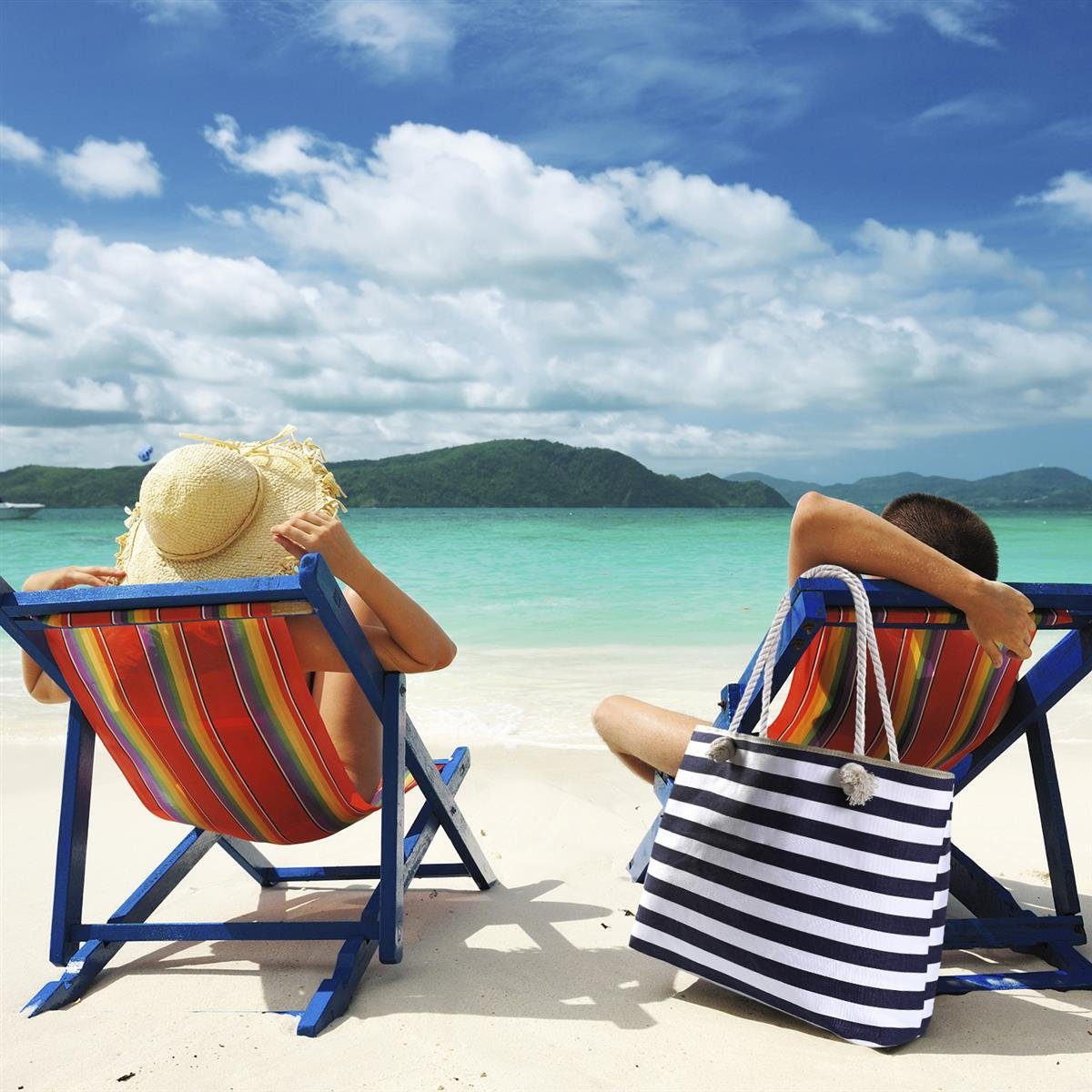 inkl. wasserabweisende Tasche (2-tlg), mit Strandtasche, Shopper Reißverschluss, Strandtasche 1 Große Beutel gestreift dunkelblau-weiß DonDon kleinem