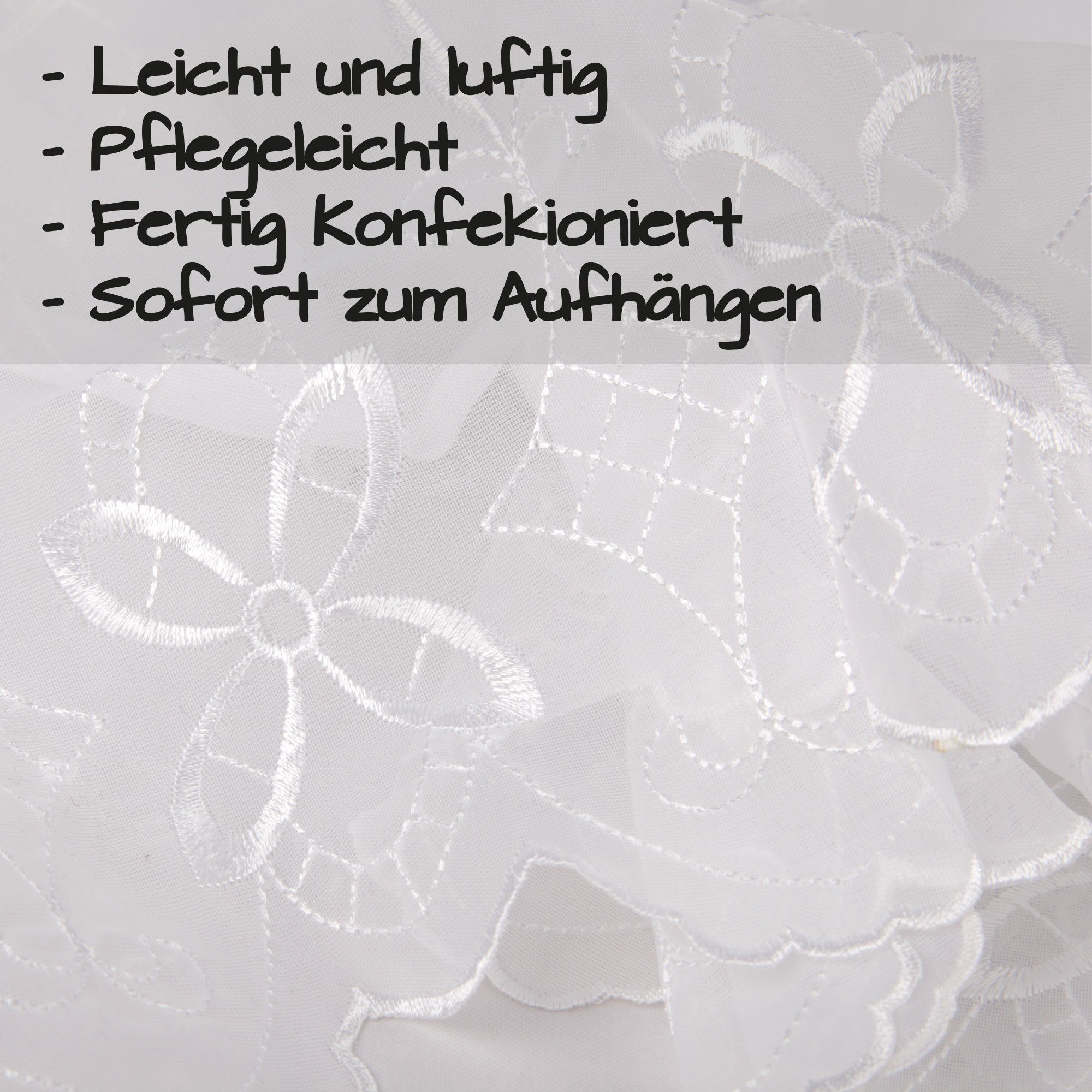 Ornament Blumen Scheibengardine Stangendurchzug, Angie, Voile, Bistrogardine Küchengardine transparent, Arsvita, Schlaufen - Transparente mit