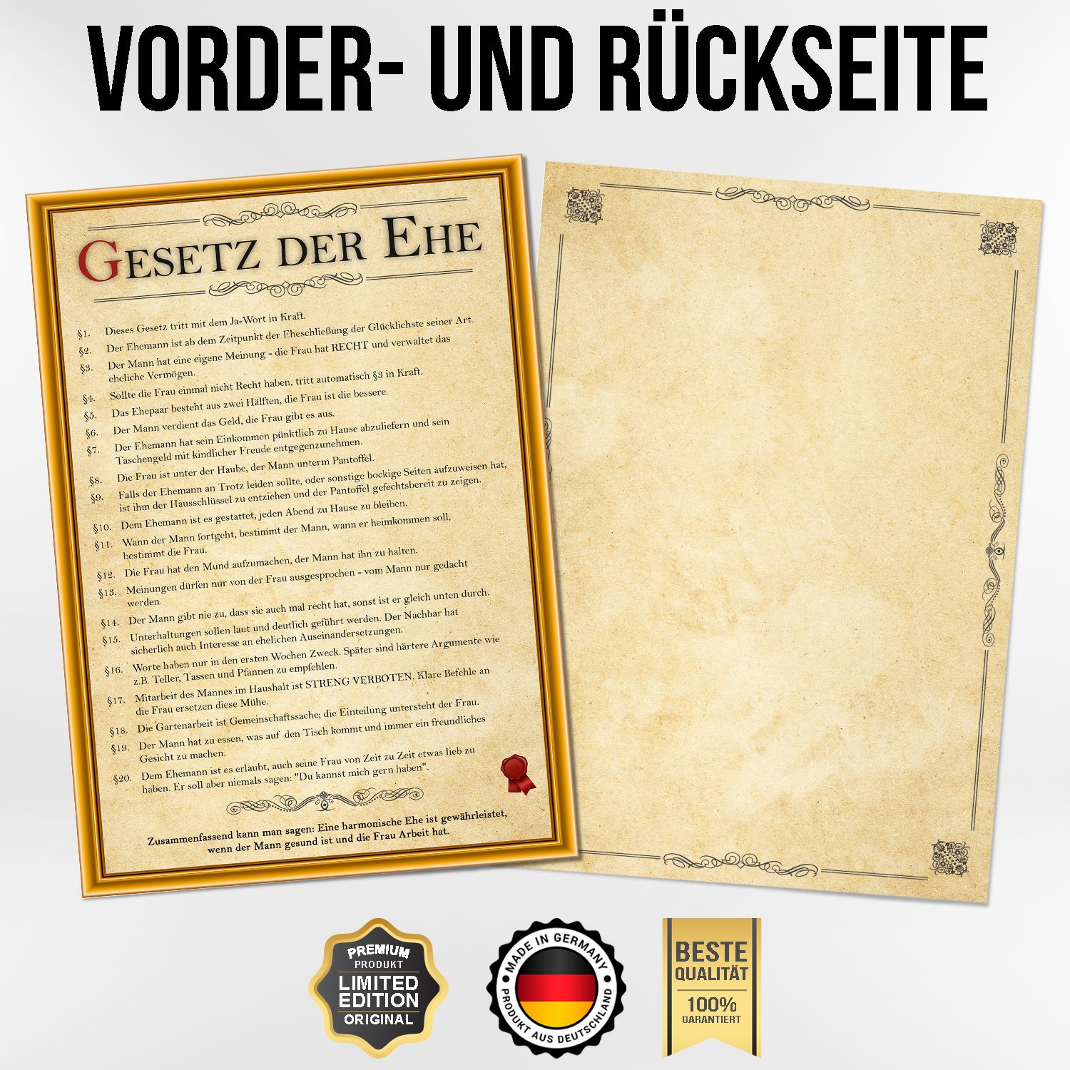 Tigerlino Poster Ehegesetz Hochzeitsgeschenk Ehepaar Hochzeitstag günstig online kaufen