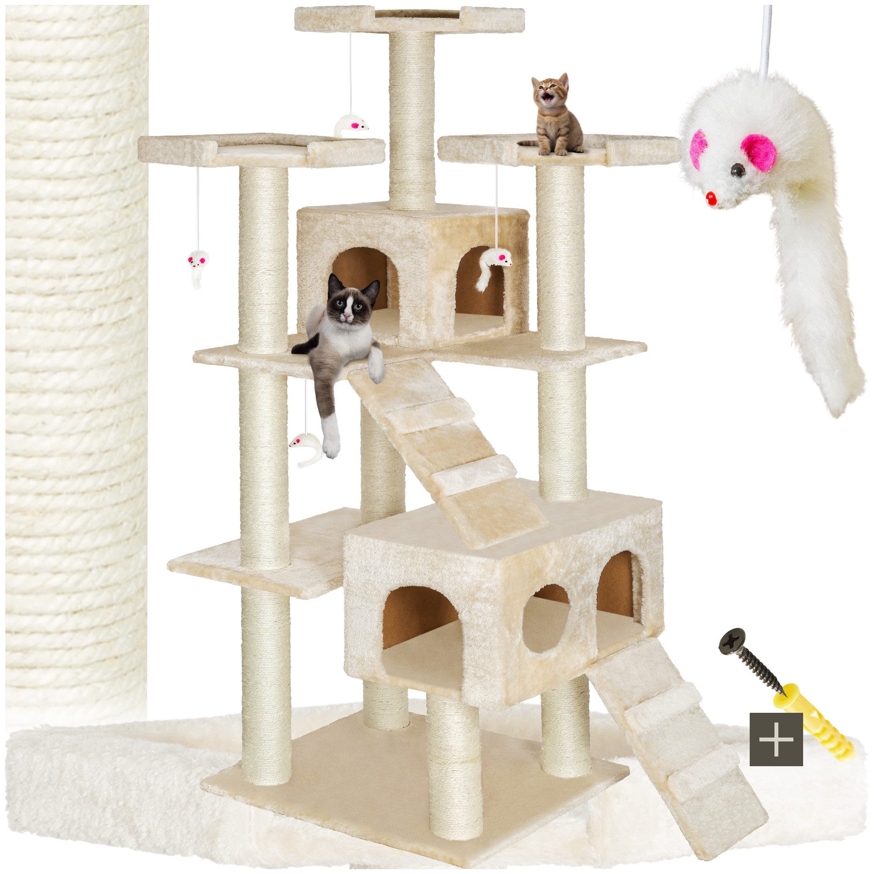 tectake Kratzbaum Katzenbaum Knuti 186 cm Diverse Farben (Beige), Vielseitig mit robusten Sisalstangen und Plüschoberfläche von TECTAKE