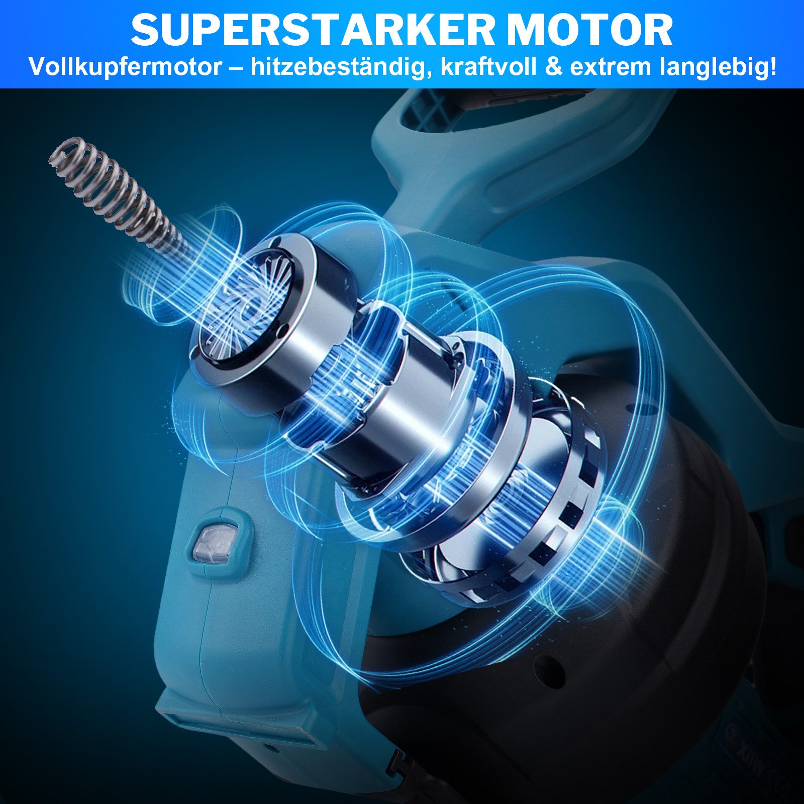 XERSEK Akku-Rohrreiniger Rohrreinigungsmaschine Abflussspirale Stufenlose Drehzahl & Rücklauf, 650 U/min, 7,6 m (Kompatibel mit Makita 18V, Spirallänge Ø 7 mm für Rohre 19-85mm), Abflussreiniger Ideal für Verstopfungen in WC, Dusche, Küche, Abfluss