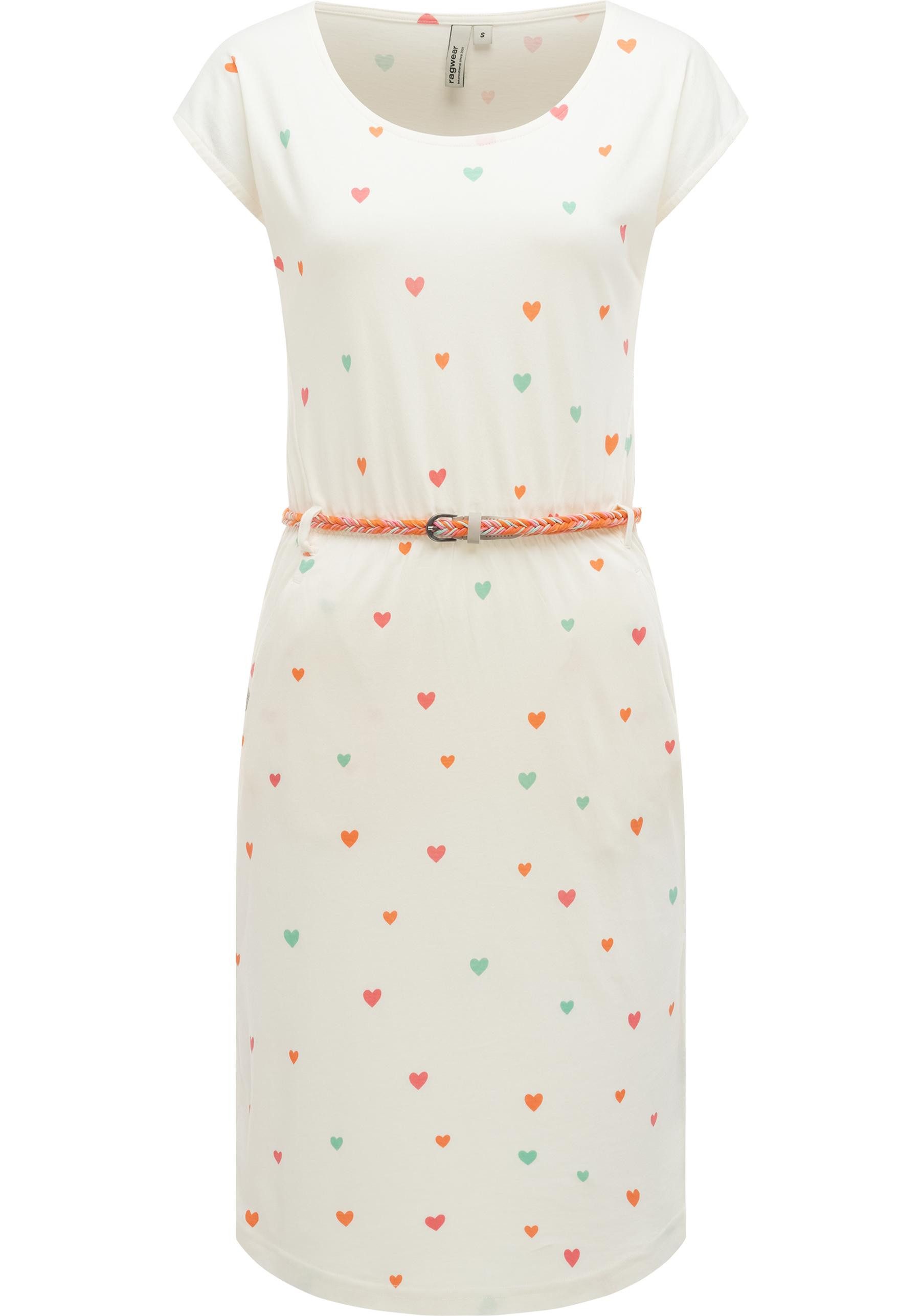 Ragwear Shirtkleid Lilithe Hearts YOUMODO Sommerkleid mit Herzchen-Print und Flechtgürtel