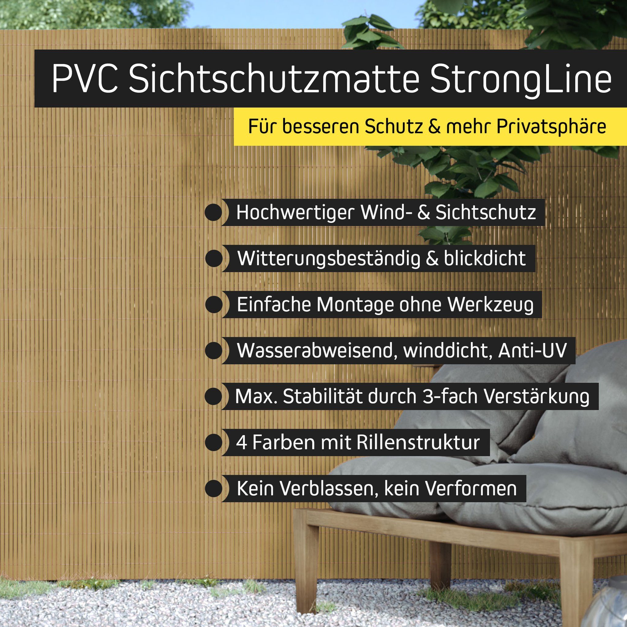paramondo Sichtschutzzaunmatten PVC Sichtschutzmatte StrongLine, 60 x 300 cm, bambus, (1-St), langlebig, witterungsbeständig, pflegeleicht