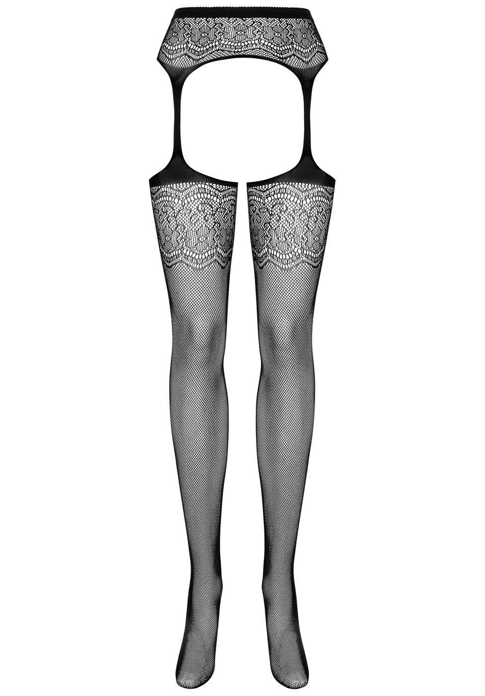 Obsessive Strapsstrümpfe Straps-Strümpfe mit Strumpfhalter - schwarz (1-Paar) aus elastischem Netz-Stoff