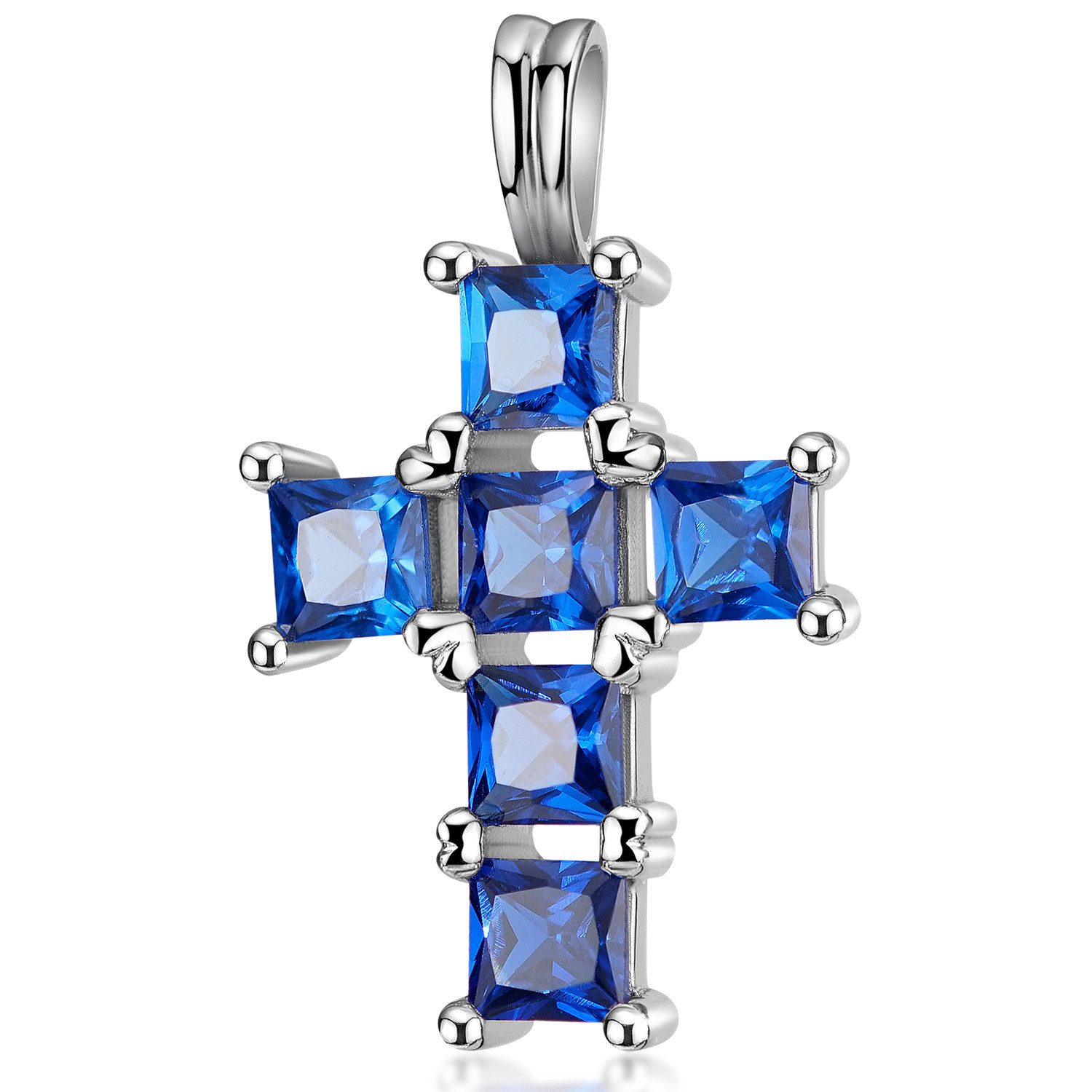 Kreuzanhänger Damen Mädchen Kreuz Zirkonia Blau KA-238