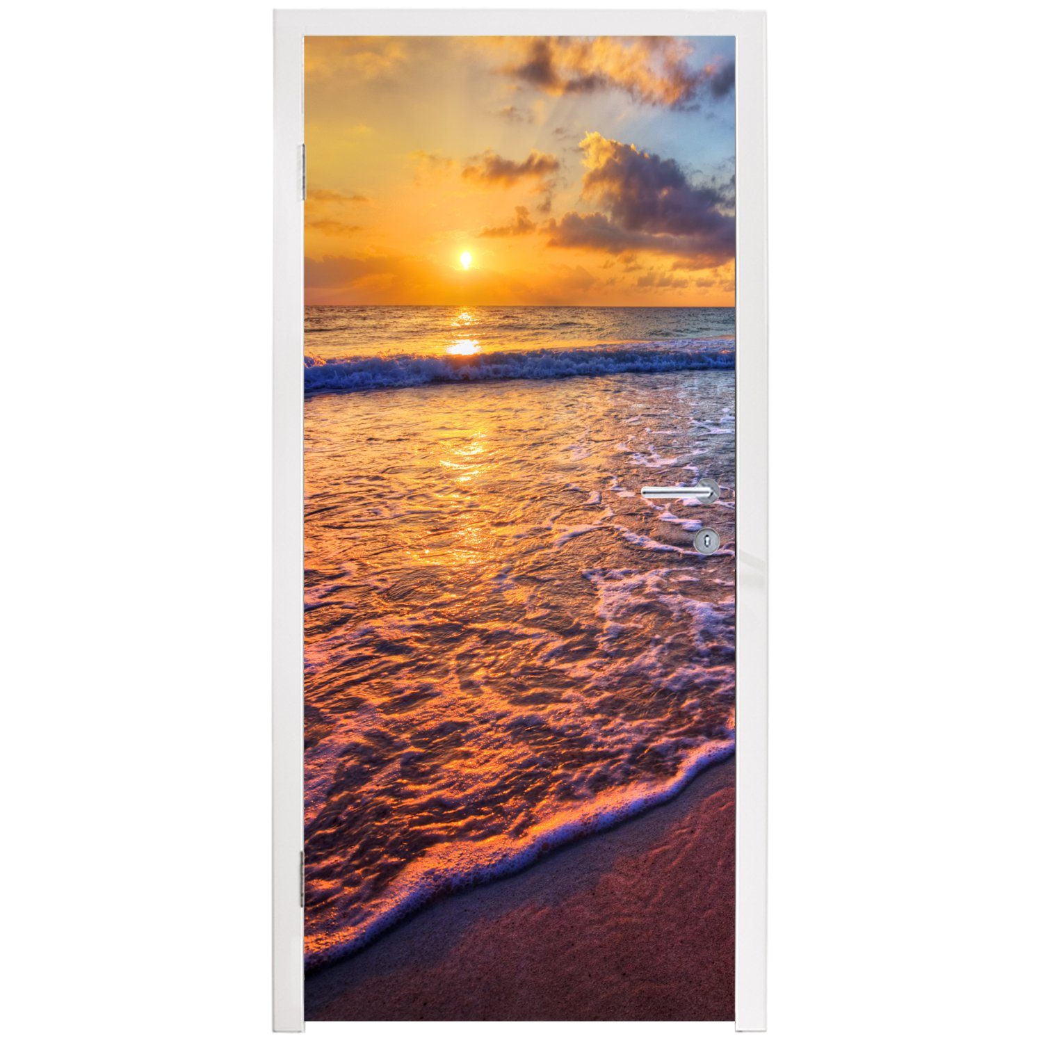 MuchoWow Türtapete Meer - Türaufkleber, 75x205 - - Wolken für Strand Sonnenuntergang St), Tür, Fototapete Horizont, - cm bedruckt, (1 Matt