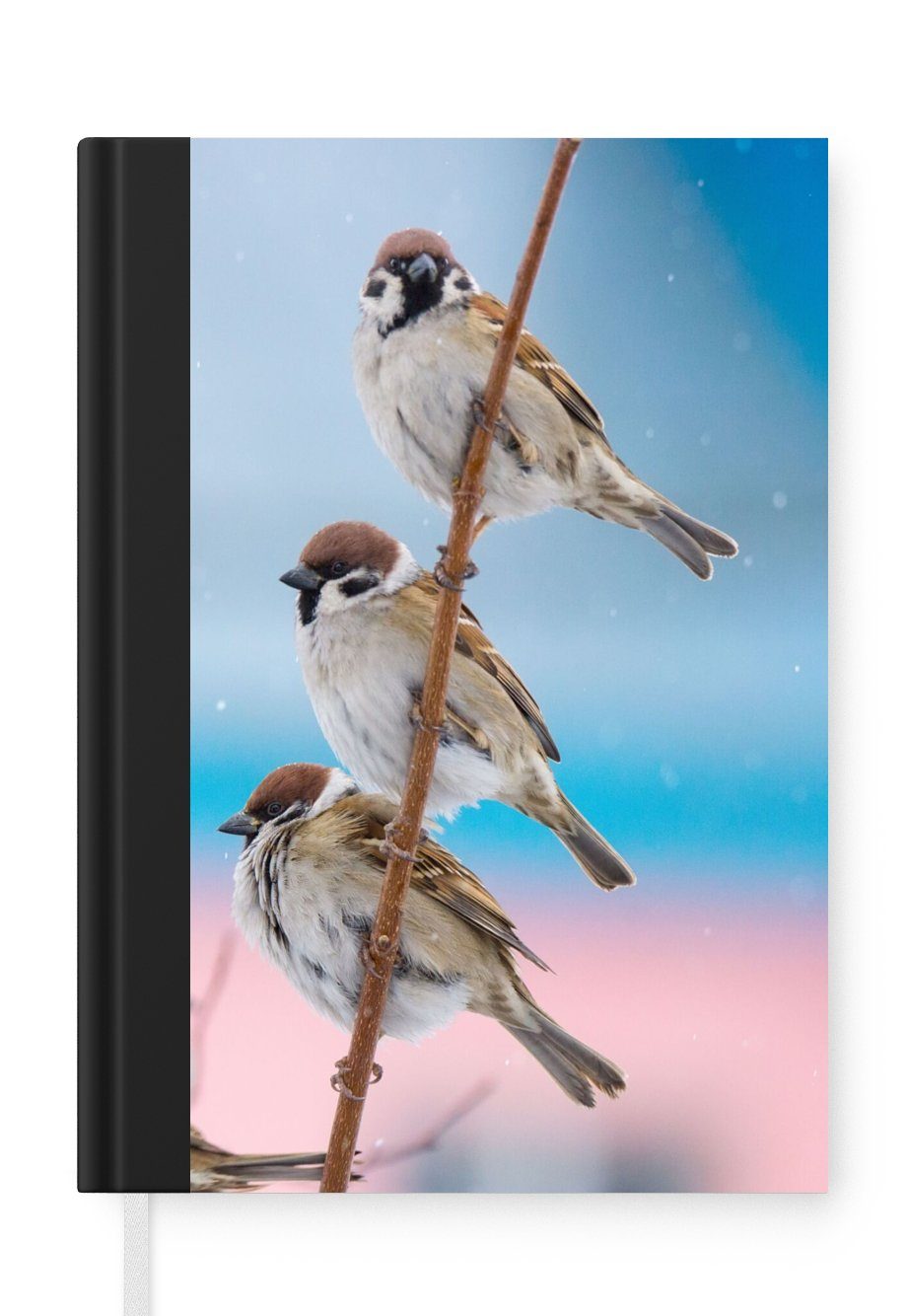MuchoWow Notizbuch A5, 98 Seiten, - - Tagebuch, Notizheft, Spatz Äste, Journal, Merkzettel, - Haushaltsbuch Vögel Tiere