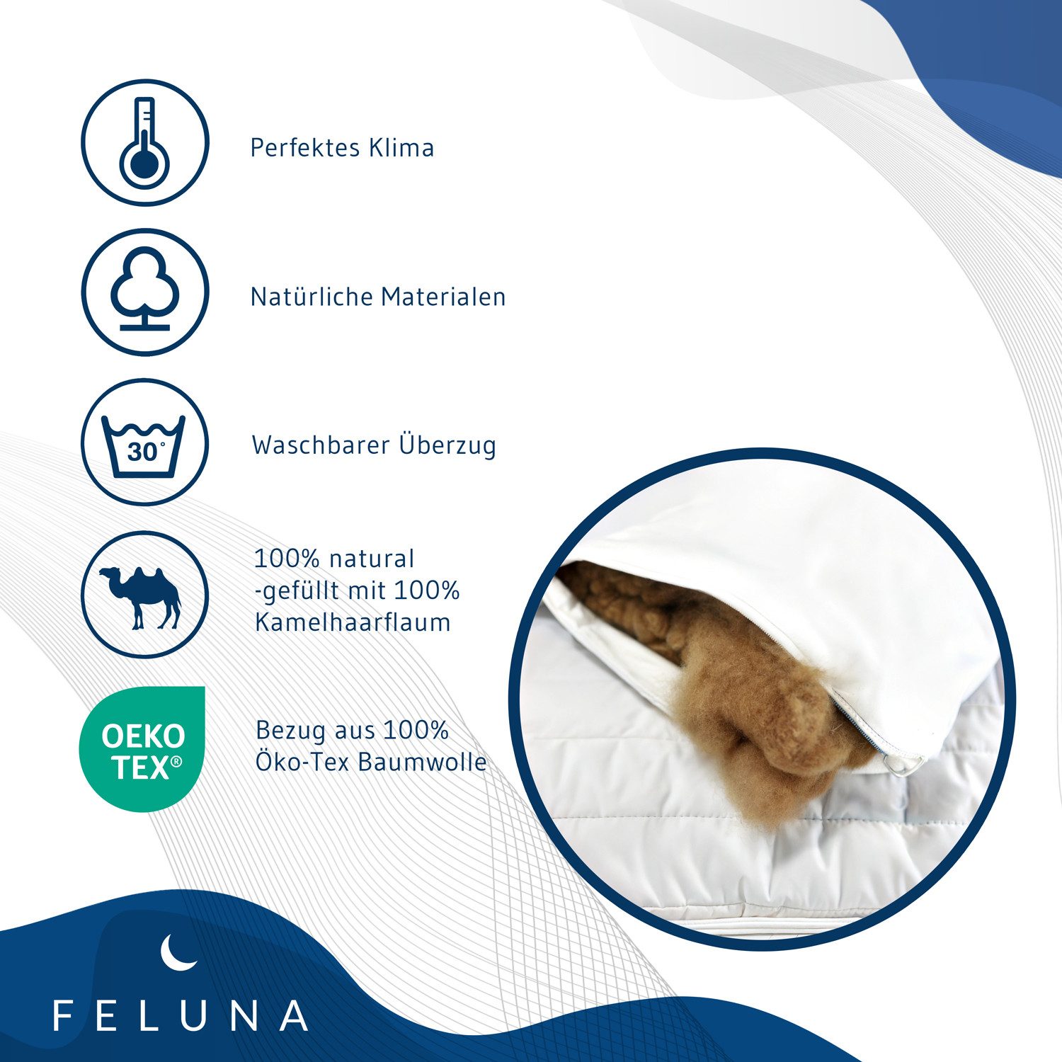 Feluna Kopfkissen Kamelhaar Kopfkissen–Ergonomisch & Atmungsaktiv für erhol günstig online kaufen