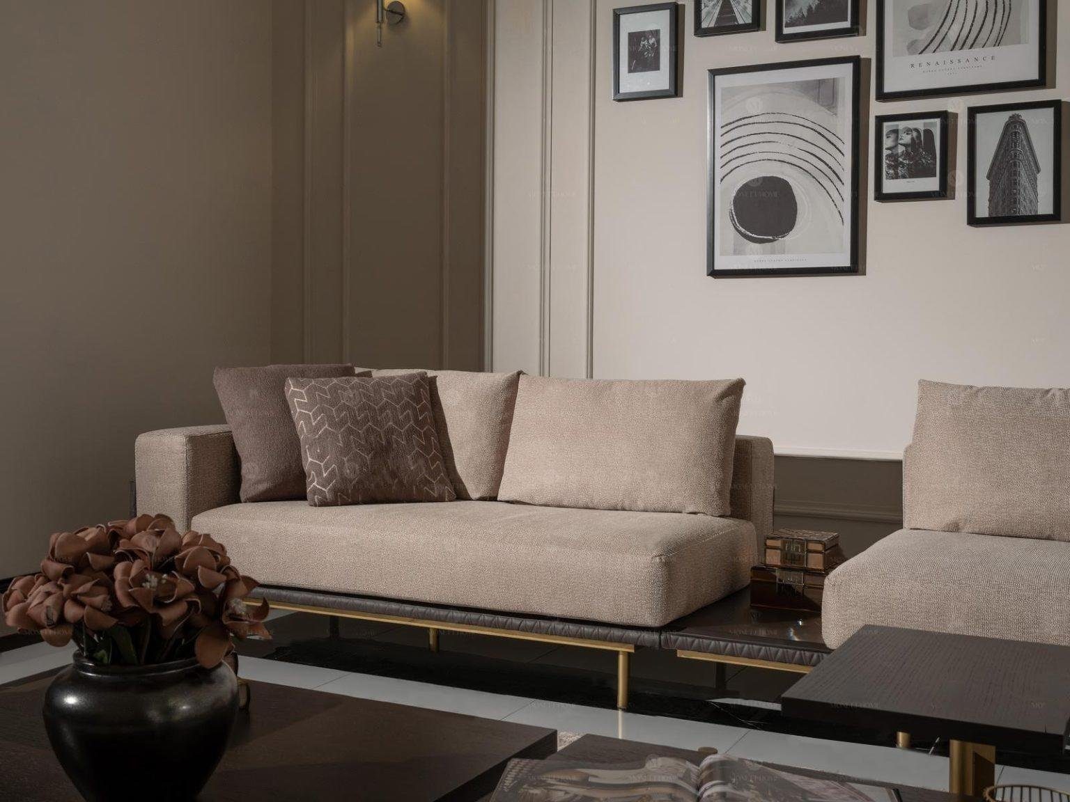 Beistelltisch), Luxus + Sofa Couchtische JVmoebel Wohnzimmer-Set Beistelltisch Made in + 4tlg 4 Europa Sitzer Wohnzimmer 2x Holz, Set (4-St., Couchtische Beige