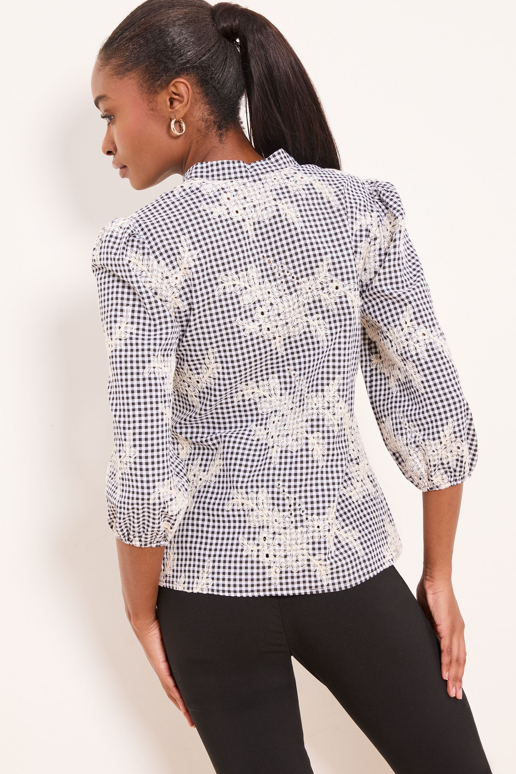 LIPSY Langarmbluse Lipsy Bluse mit Vichykaros und 3/4-Ärmeln (1-tlg) günstig online kaufen