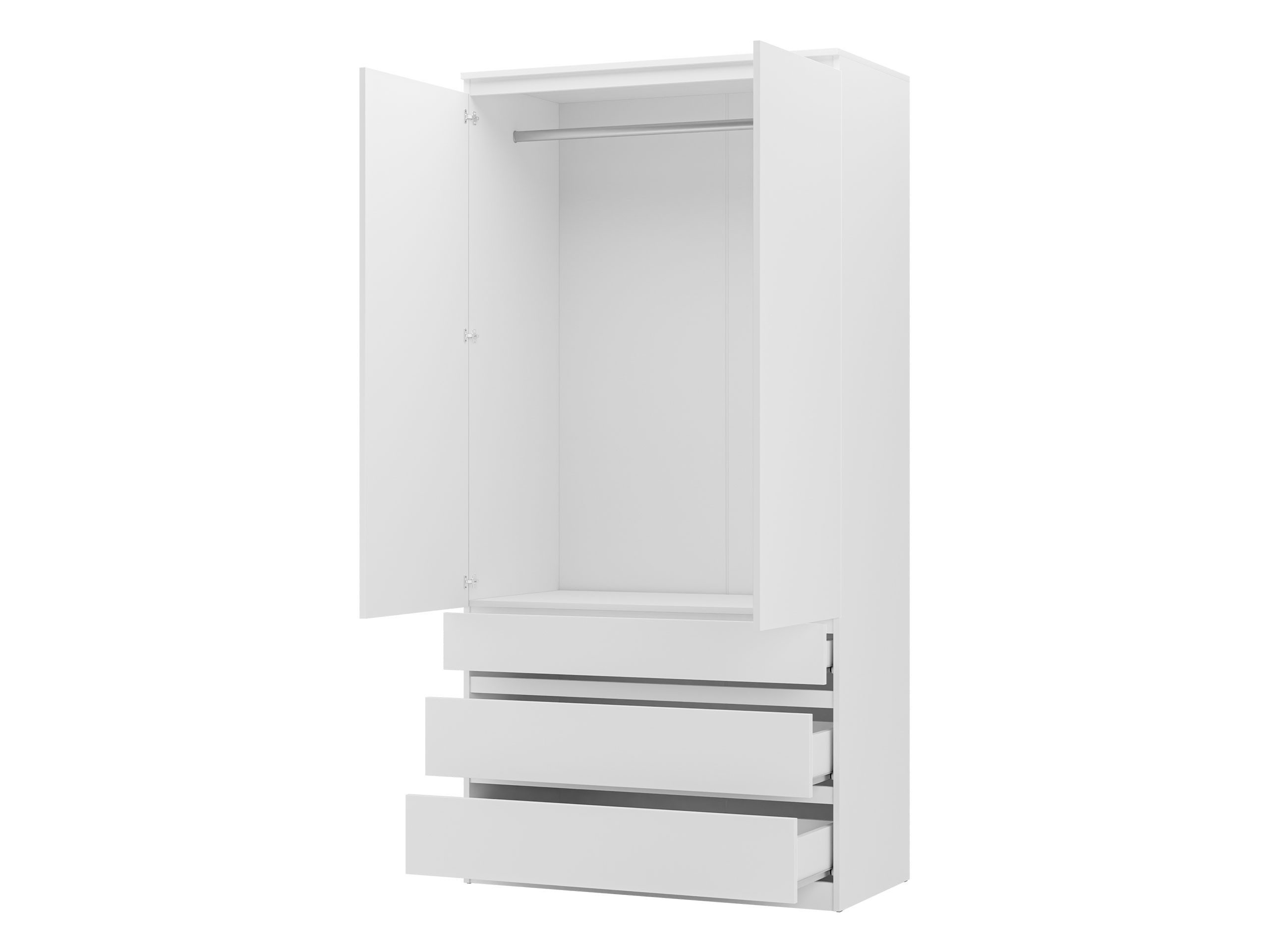 MIRJAN24 Kleiderschrank Malwa 2D3SZ (mit zwei Drehtüren und drei Schubladen) Kleiderstange, 100x52x202 cm