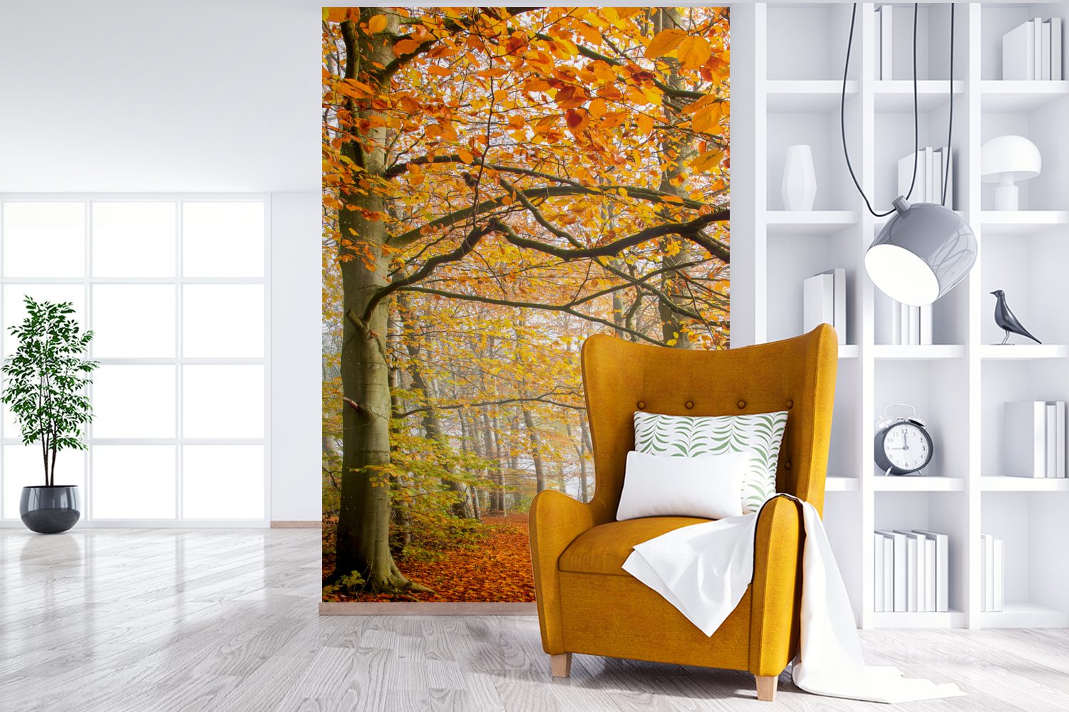 MuchoWow Fototapete Herbst - - Vinyl Tapete Matt, Montagefertig Wald bedruckt, (3 Dänemark, Wohnzimmer, St), Wandtapete für