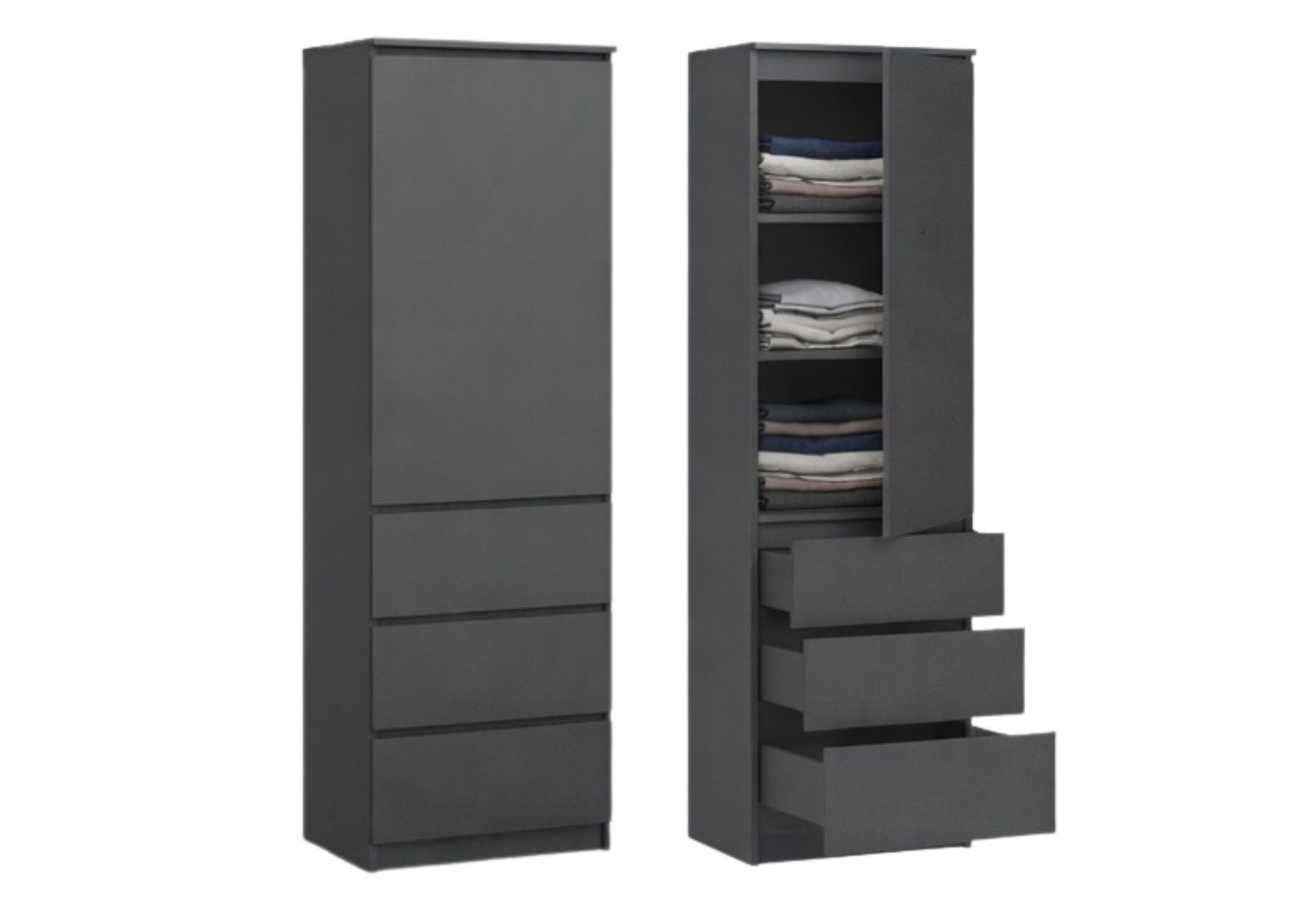 Home Collective Kleiderschrank Garderobenschrank Mehrzweckschrank Schrank platzsparend & vielseitig (50x40x180,5 cm (BxTxH), ideal für Schlafzimmer Flur & Arbeitszimmer) mit 1 Tür 3 Einlegeböden & 3 Schubladen in anthrazit